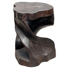 Sculptural Stool Carved from Solid Mango Wood Modern Organic