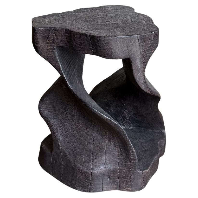 Sculptural Stool Carved from Solid Mango Wood Modern Organic