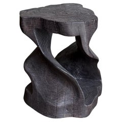 Sculptural Stool Carved from Solid Mango Wood Modern Organic