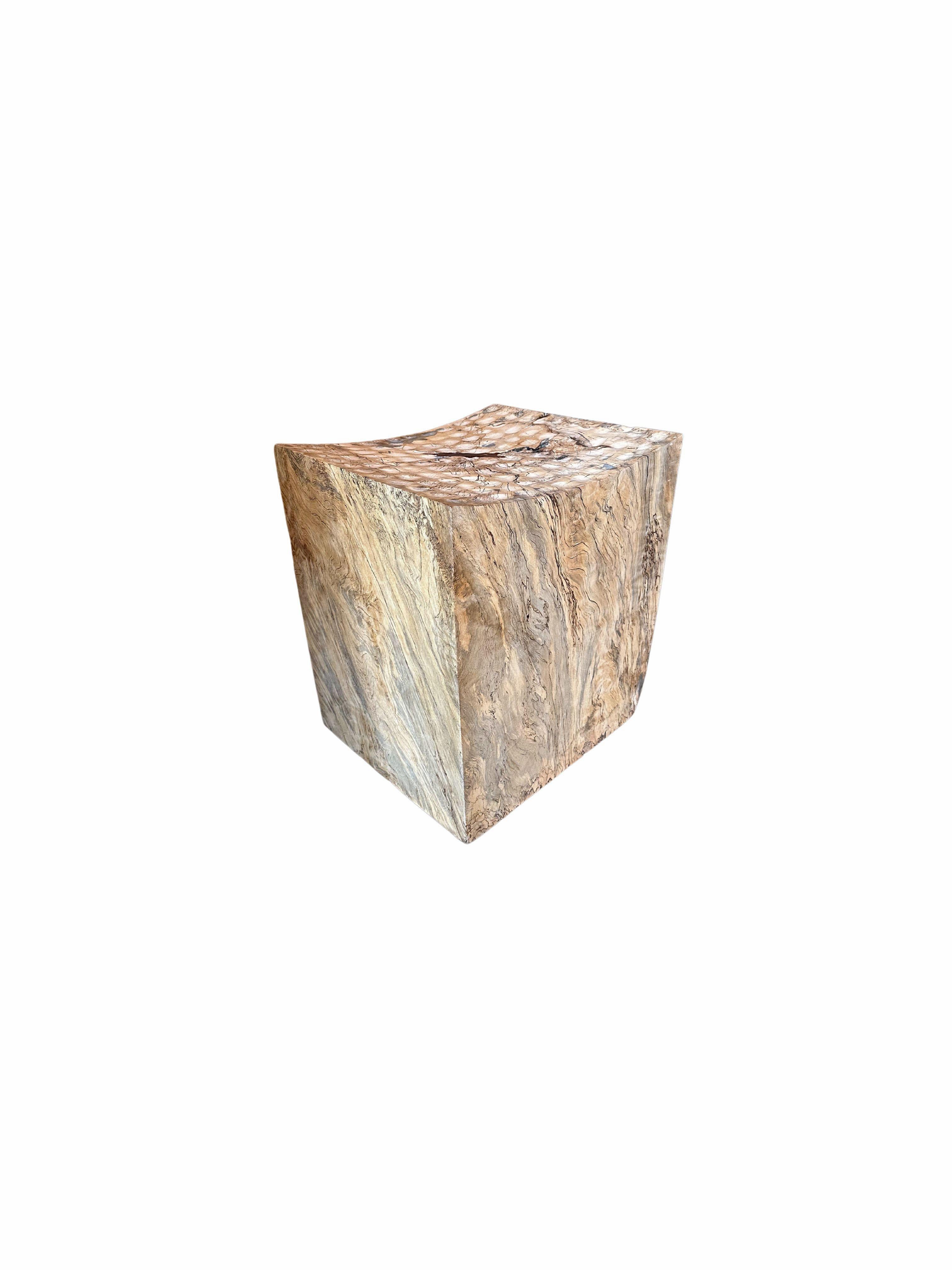 Organic Modern Sculptural Stool Carved from Solid Tamarind Wood Modern Organic For Sale