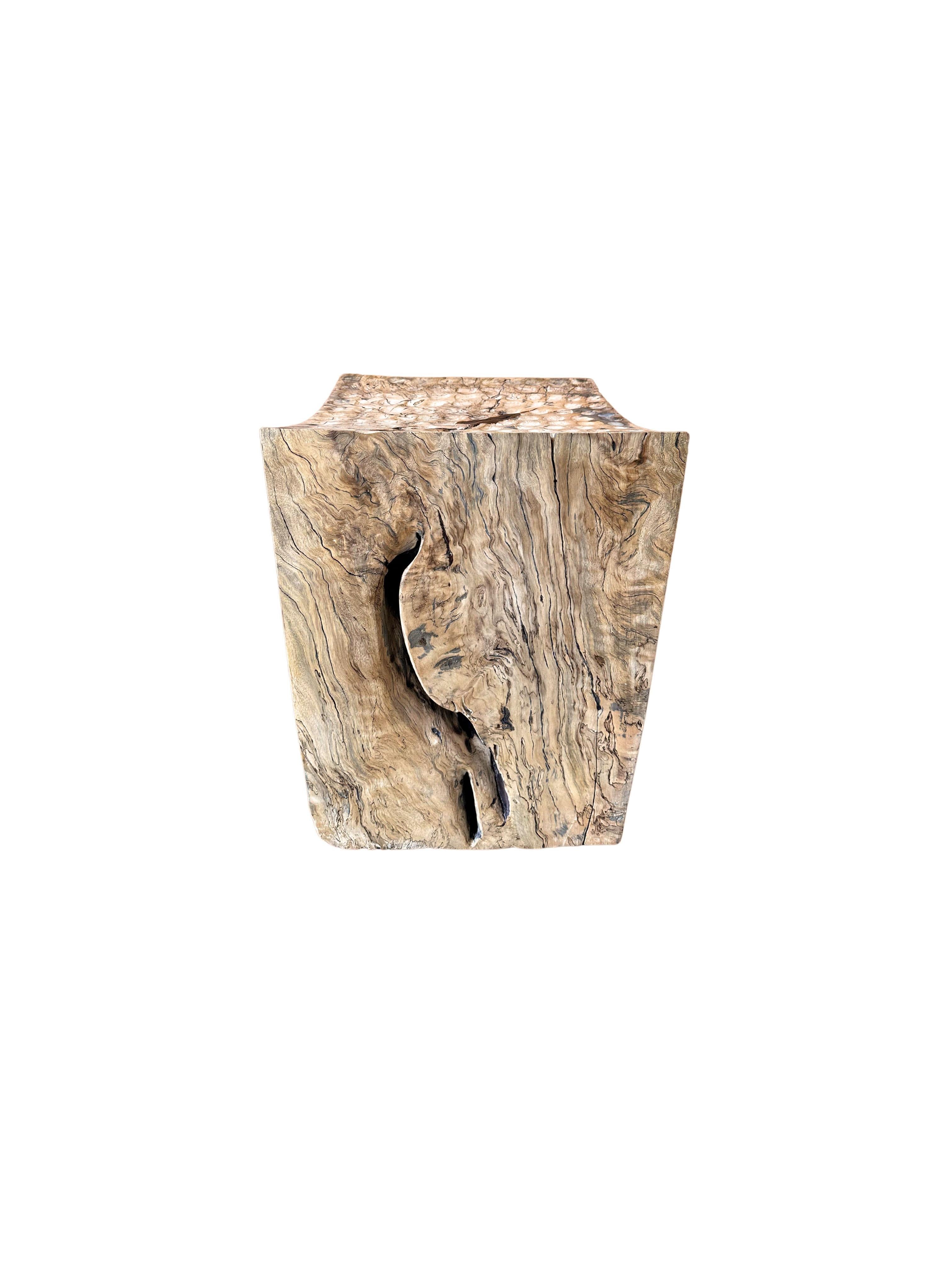 Hand-Crafted Sculptural Stool Carved from Solid Tamarind Wood Modern Organic For Sale