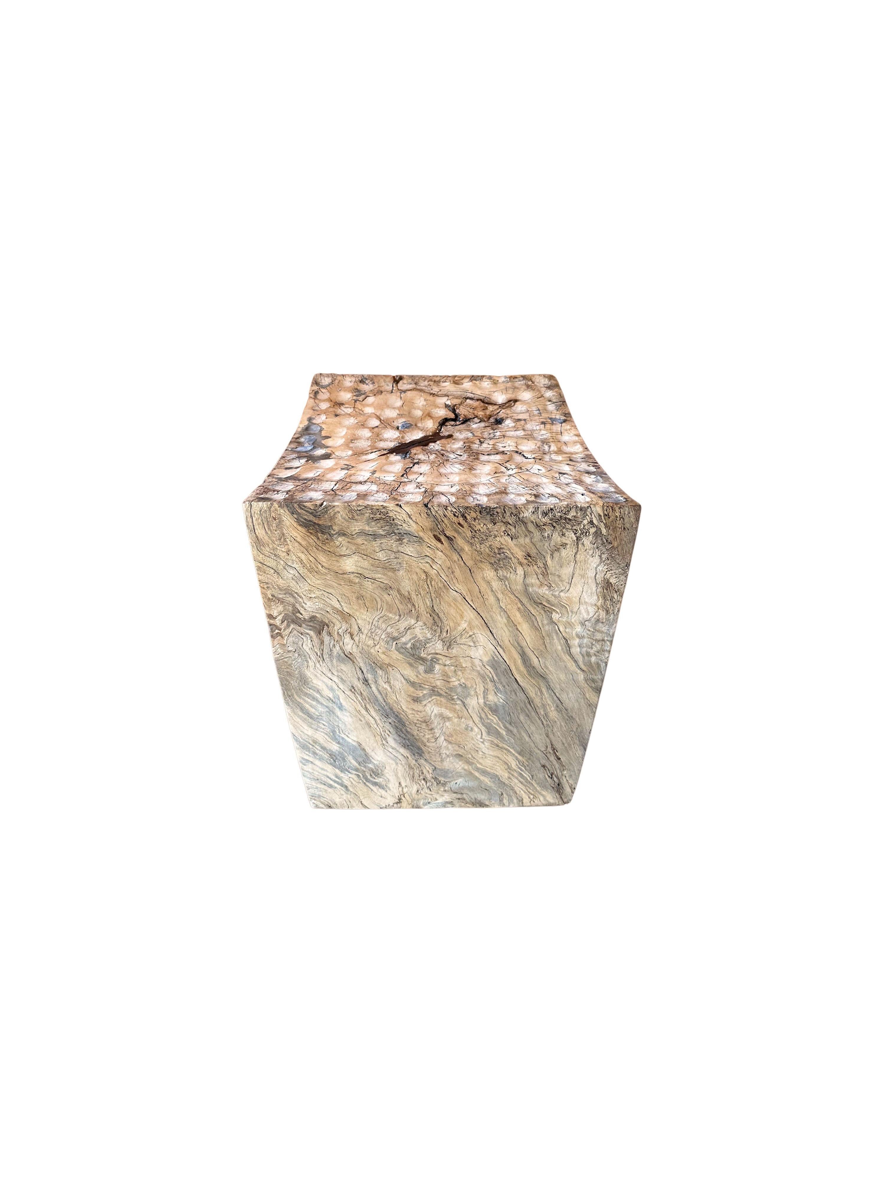 Contemporary Sculptural Stool Carved from Solid Tamarind Wood Modern Organic For Sale