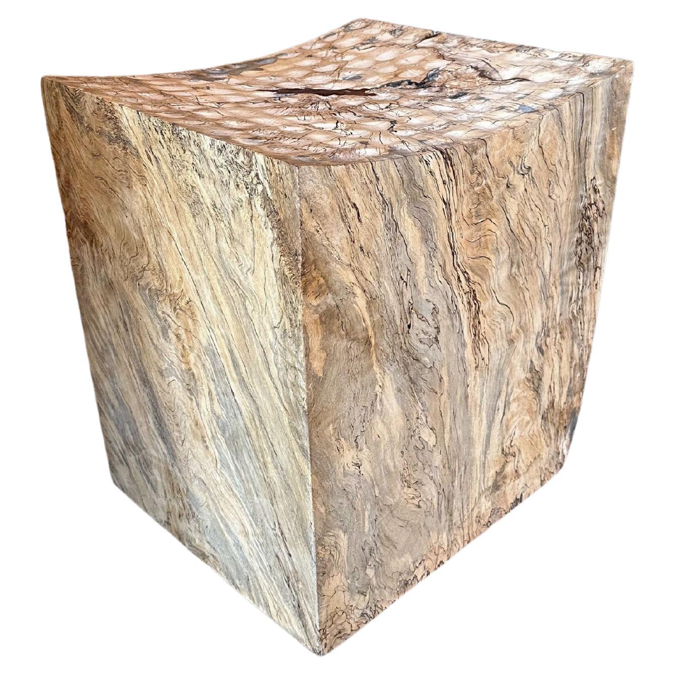 Sculptural Stool Carved from Solid Tamarind Wood Modern Organic