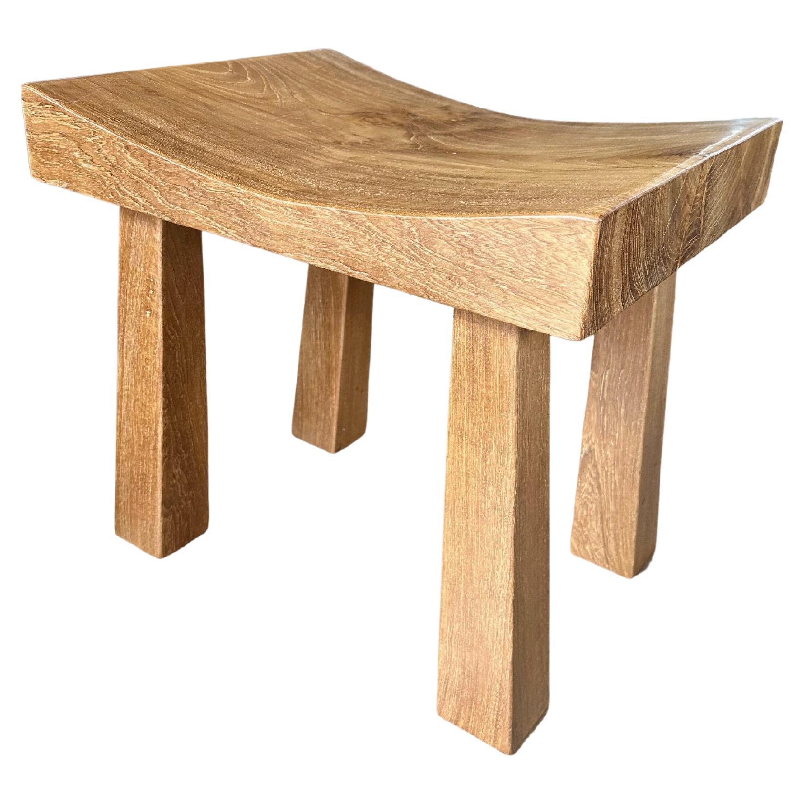 Sculptural Stool Carved from Solid Teak Wood, Modern Organic