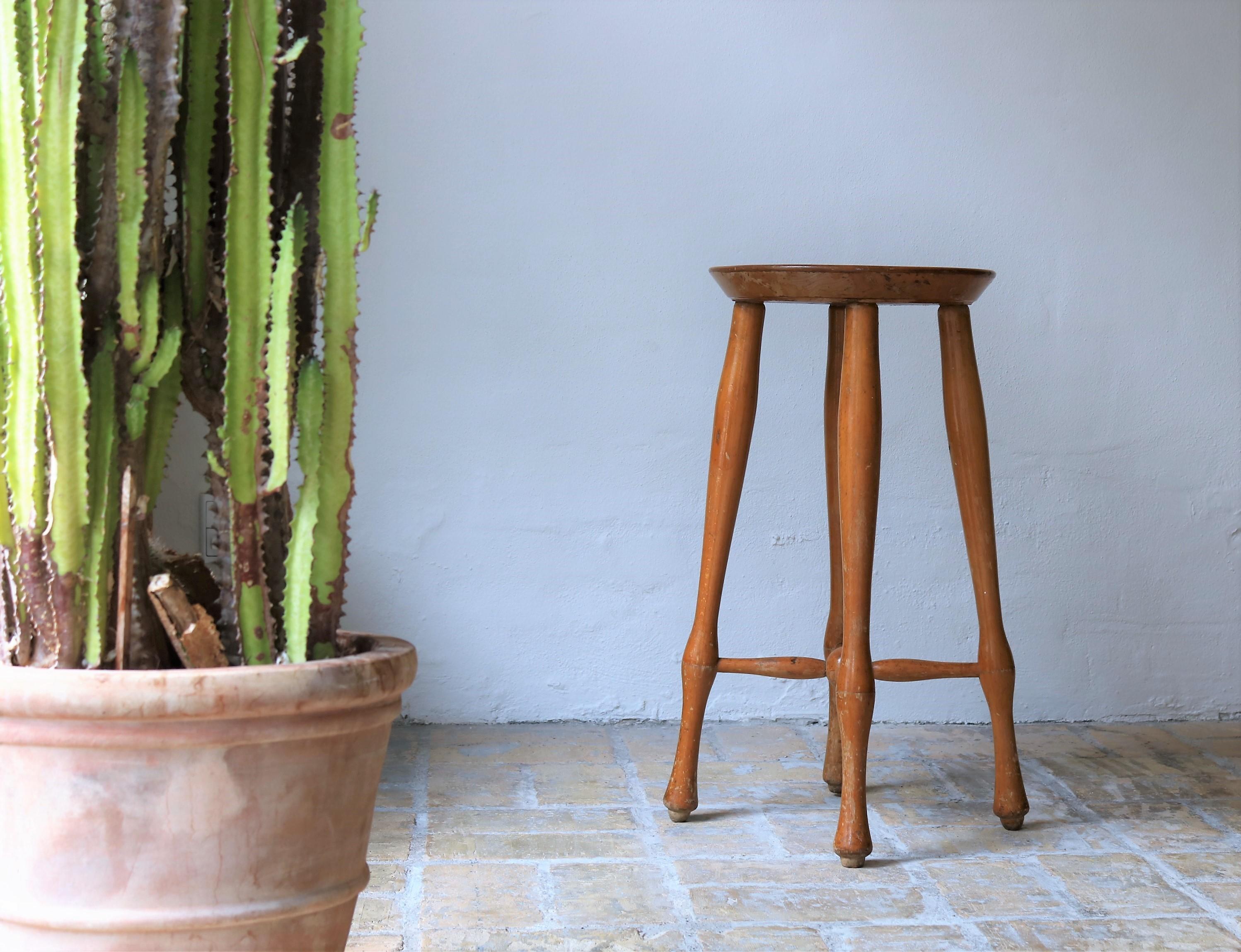 20th Century Sculptural Stool in Patinated Beech by Danish Cabinetmaker in Modern Style