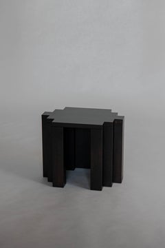 Sculptural Stool in Solid Black European Oak, Brutalist Style, Cadence by Mokko