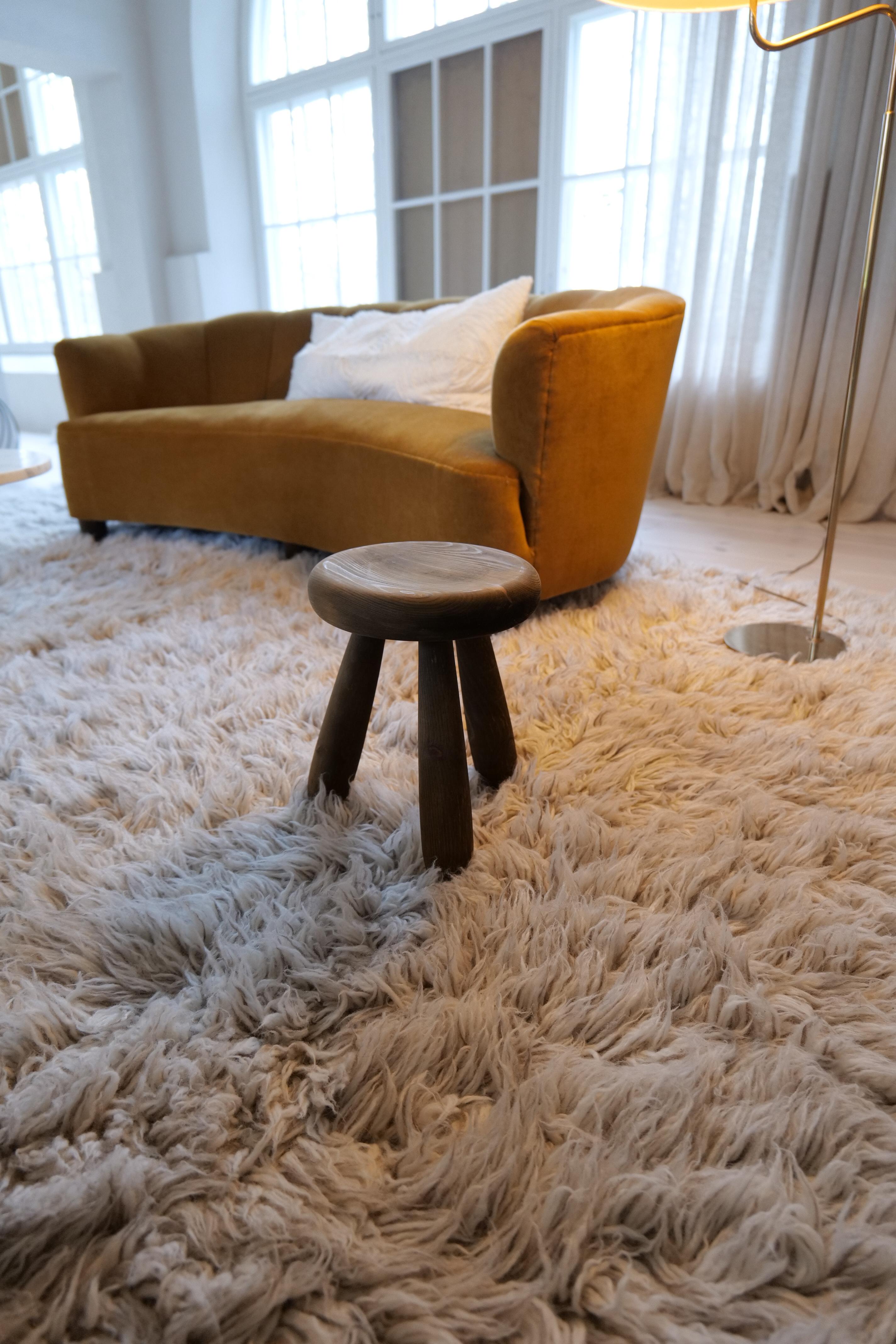 Swedish Sculptural Stool in Stained Pine, Attributed to Ingvar Hildingsson, Sweden 1970 For Sale