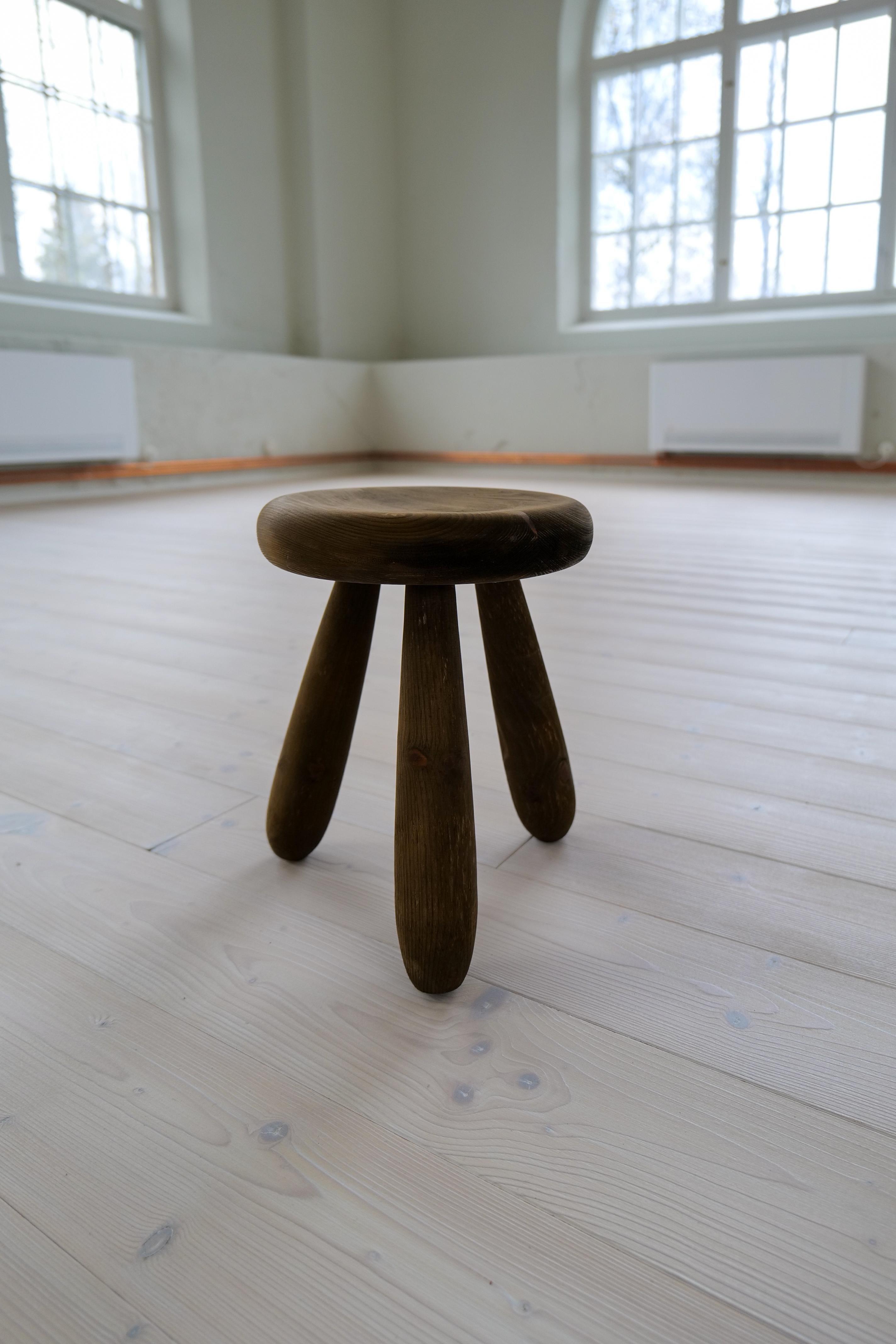 Late 20th Century Sculptural Stool in Stained Pine, Attributed to Ingvar Hildingsson, Sweden 1970 For Sale