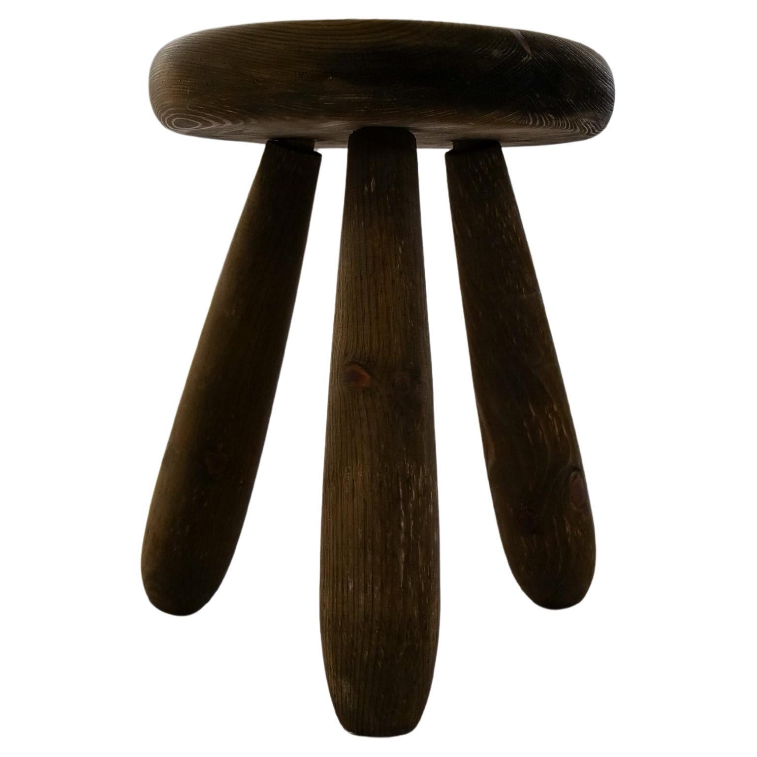 Sculptural Stool in Stained Pine, Attributed to Ingvar Hildingsson, Sweden 1970 For Sale