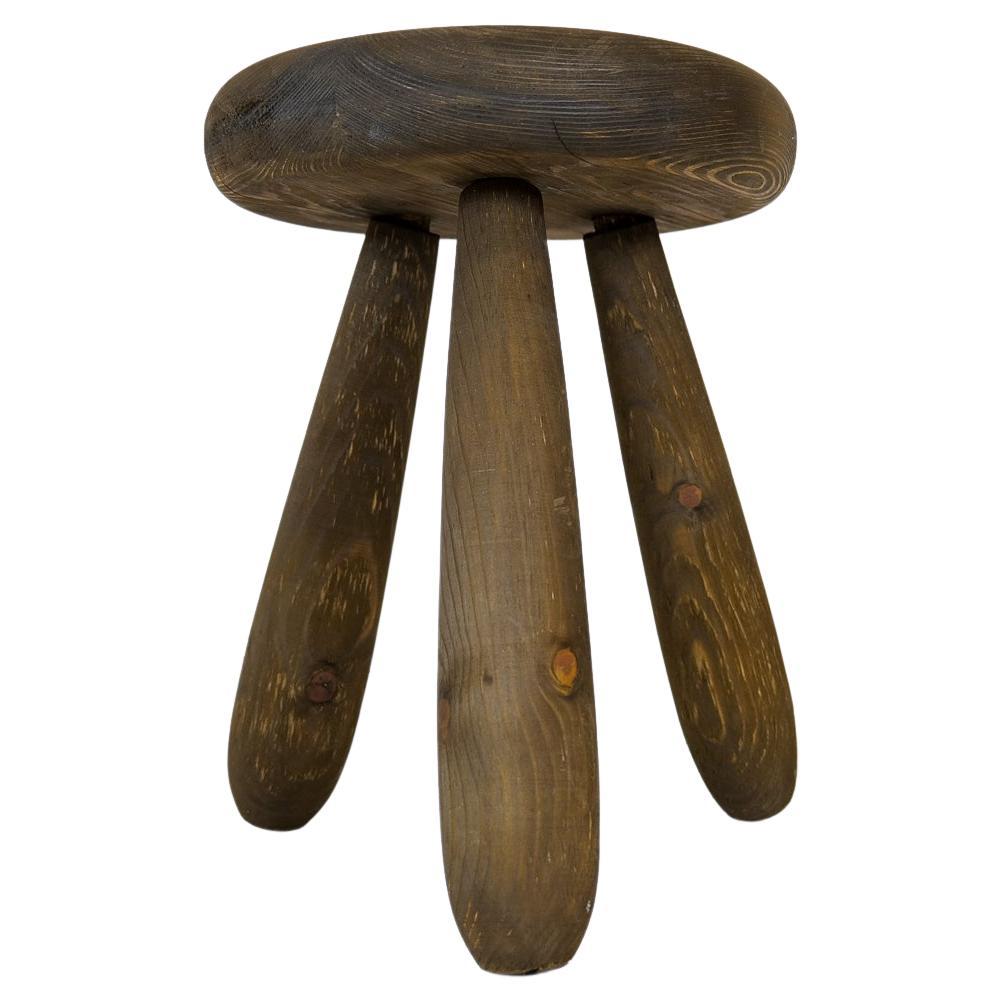 Sculptural Stool in Stained Pine, Attributed to Ingvar Hildingsson, Sweden, 1970s For Sale