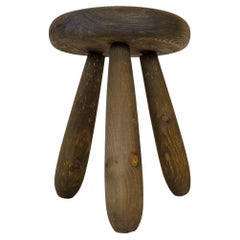 Vintage Sculptural Stool in Stained Pine, Attributed to Ingvar Hildingsson, Sweden, 1970s