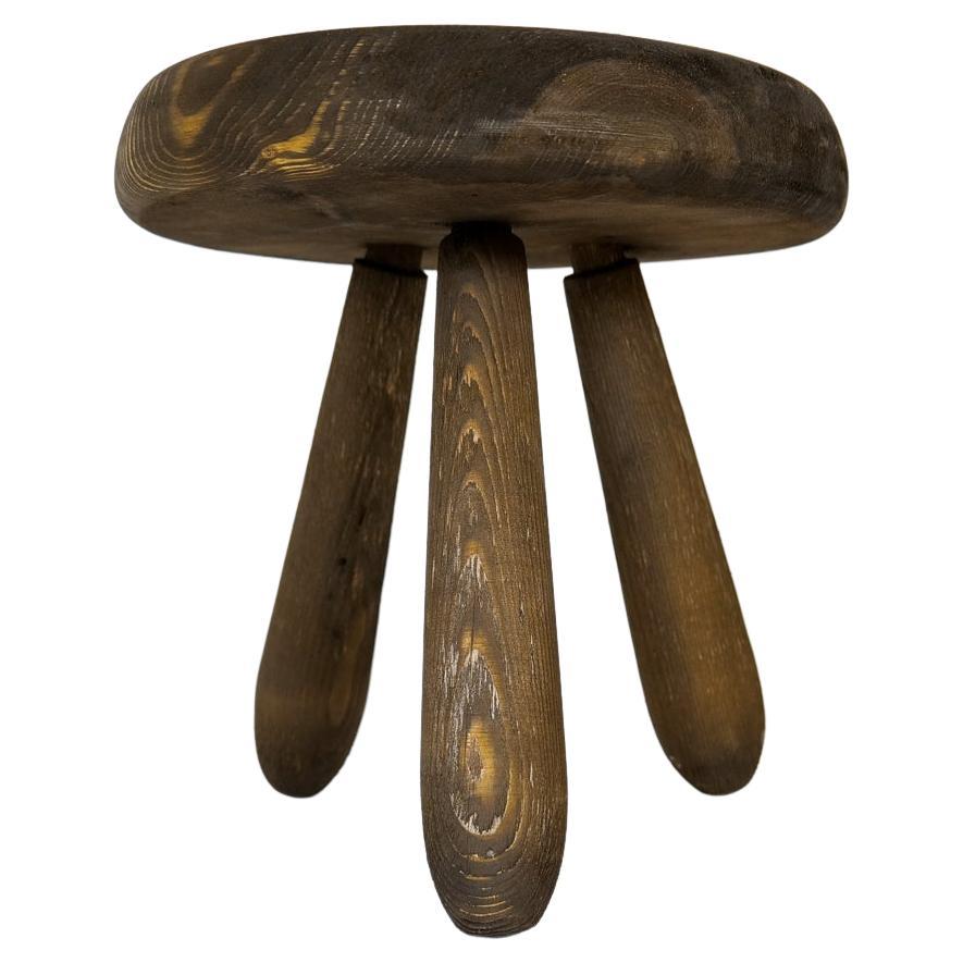 Sculptural Stool in Stained Pine, Attributed to Ingvar Hildingsson, Sweden 1970s For Sale