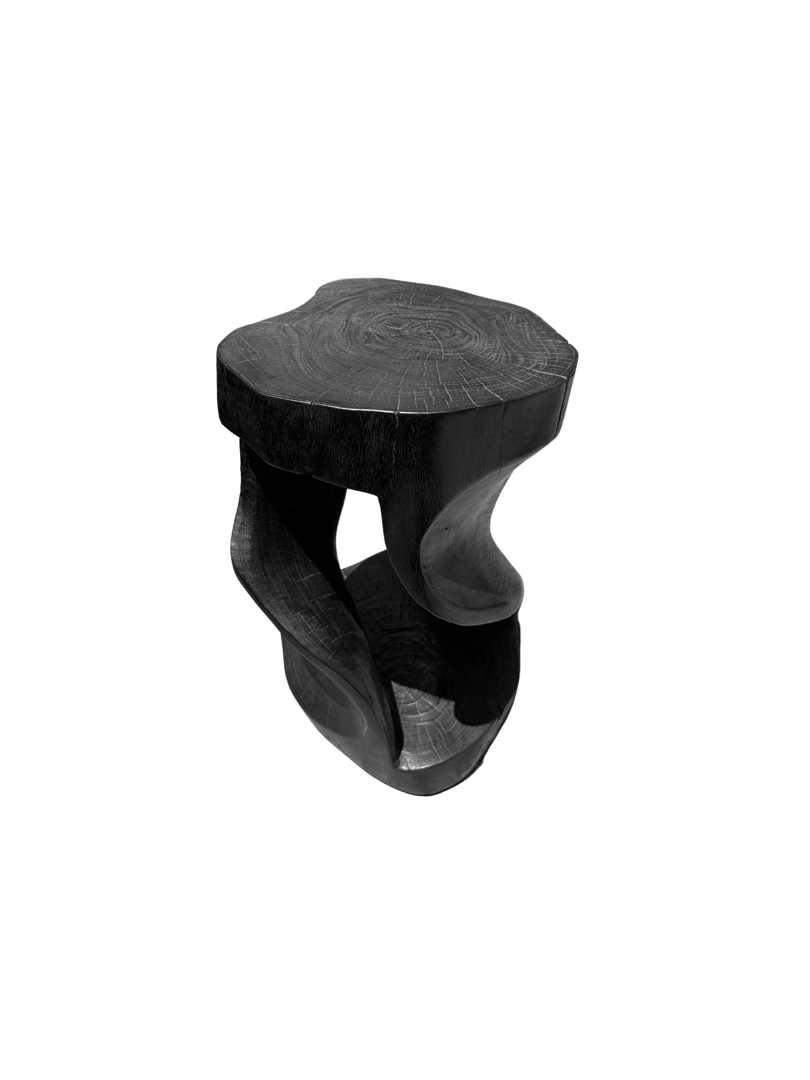 Organic Modern Sculptural Stool / Side Table Carved from Solid Mango Wood Modern Organic For Sale