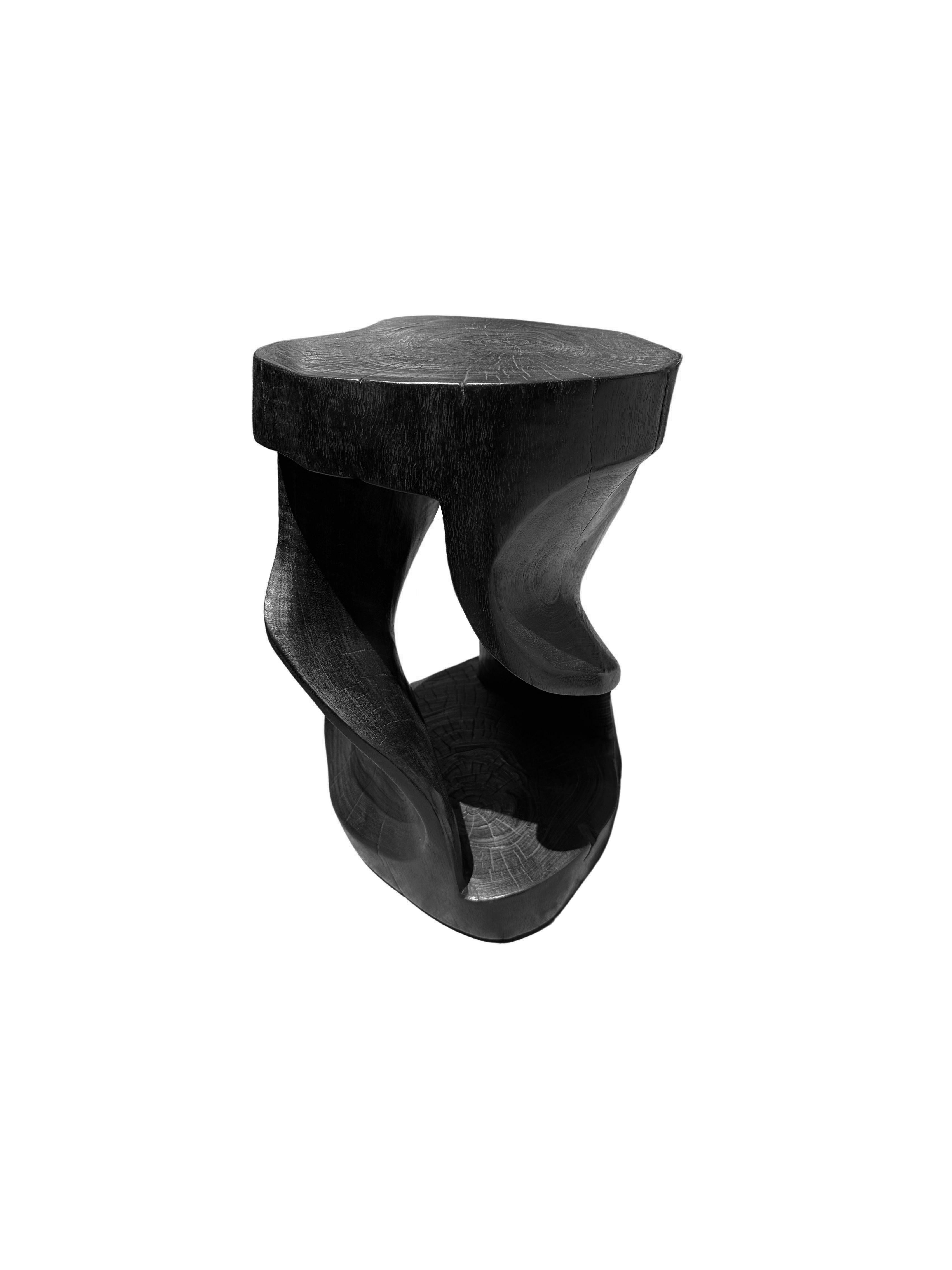 Indonesian Sculptural Stool / Side Table Carved from Solid Mango Wood Modern Organic For Sale