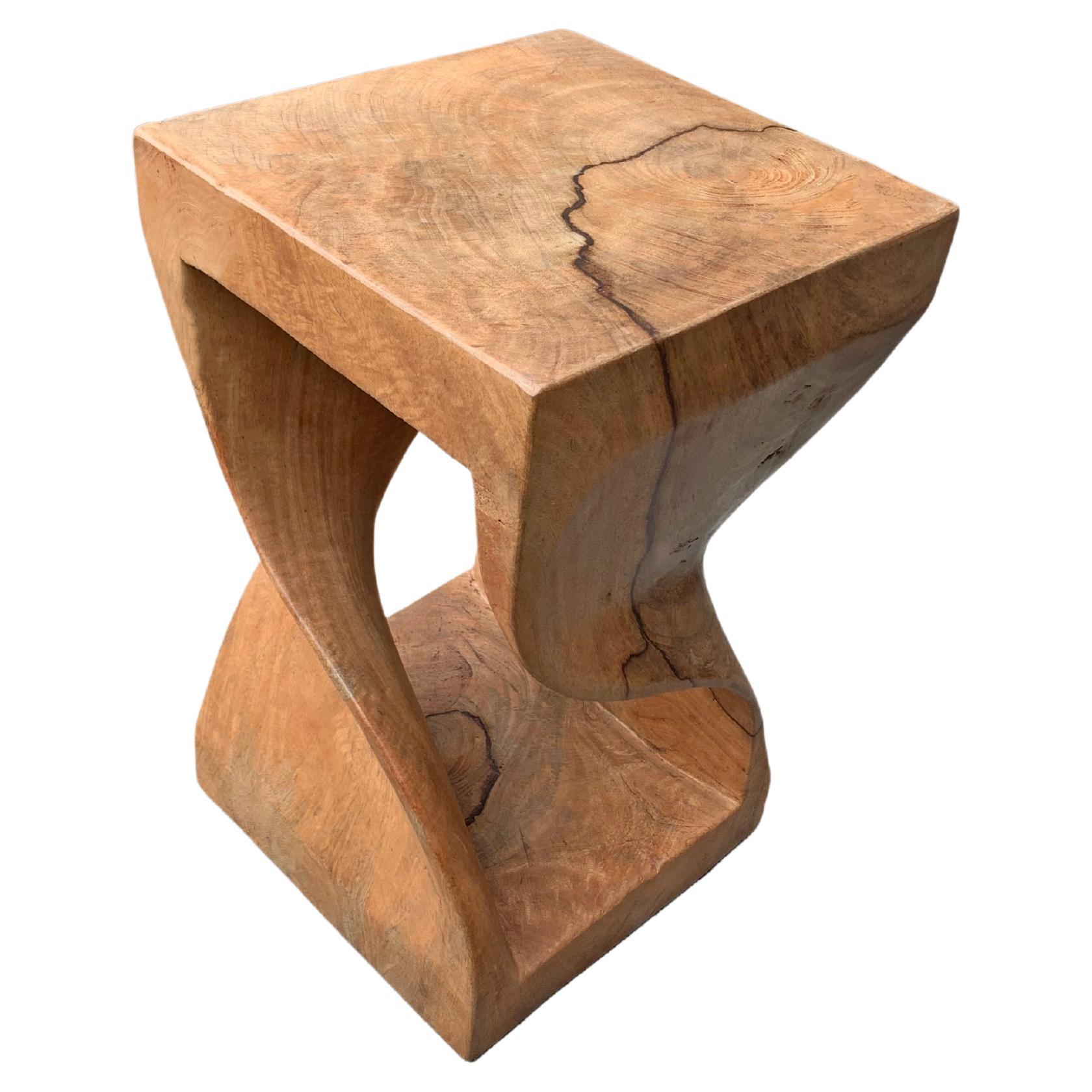Sculptural Stool / Side Table Carved from Solid Mango Wood Modern Organic For Sale
