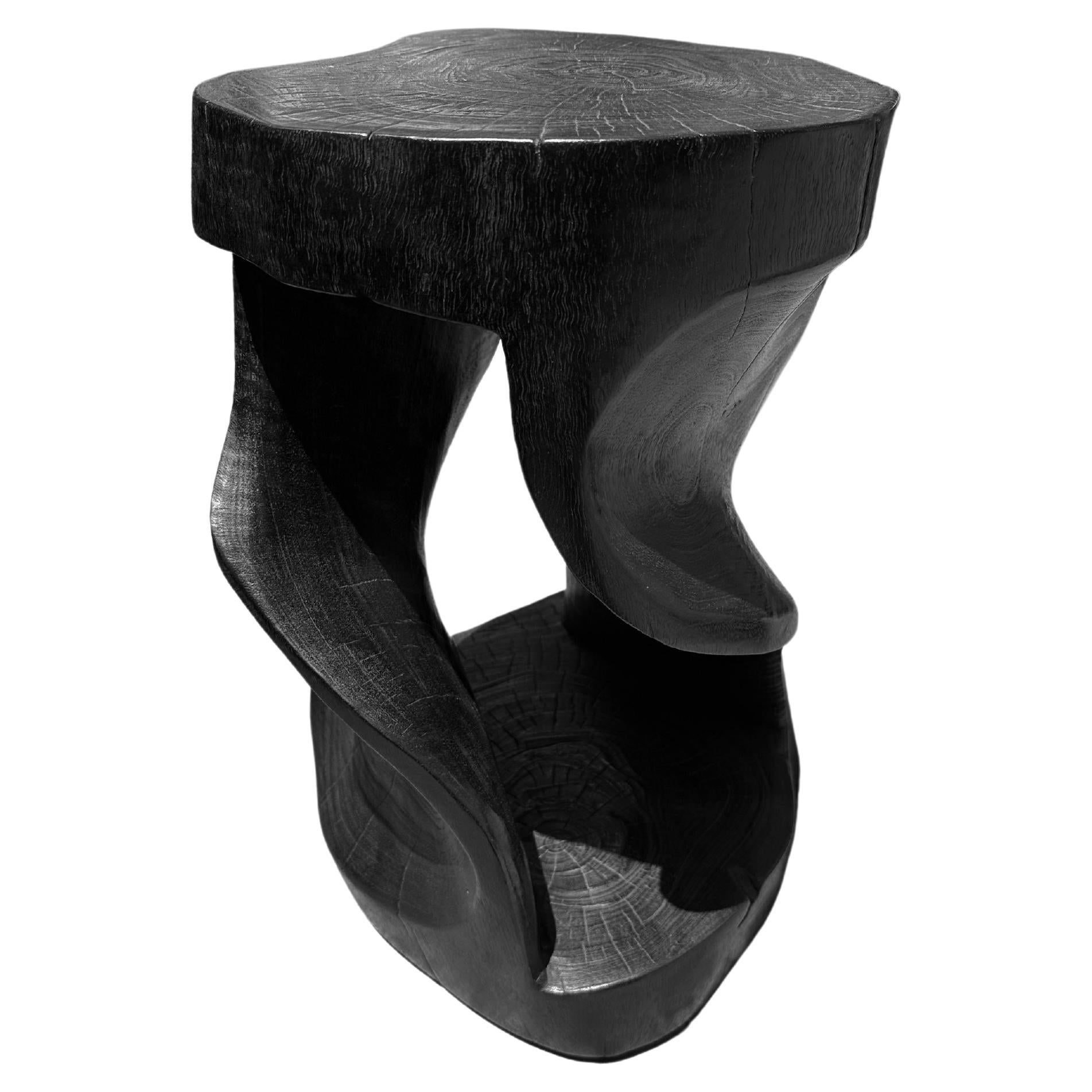Sculptural Stool / Side Table Carved from Solid Mango Wood Modern Organic