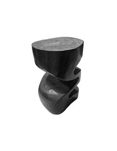 Sculptural Stool / Side Table Solid Mango Wood Burnt Finish Modern Organic