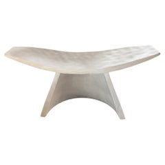 Sculptural Stool With Curved Seat & Hand Hewn Detailing, Bleached Finish