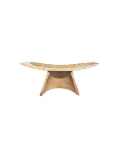Sculptural Stool with Curved Seat & Hand Hewn Detailing, Natural Finish