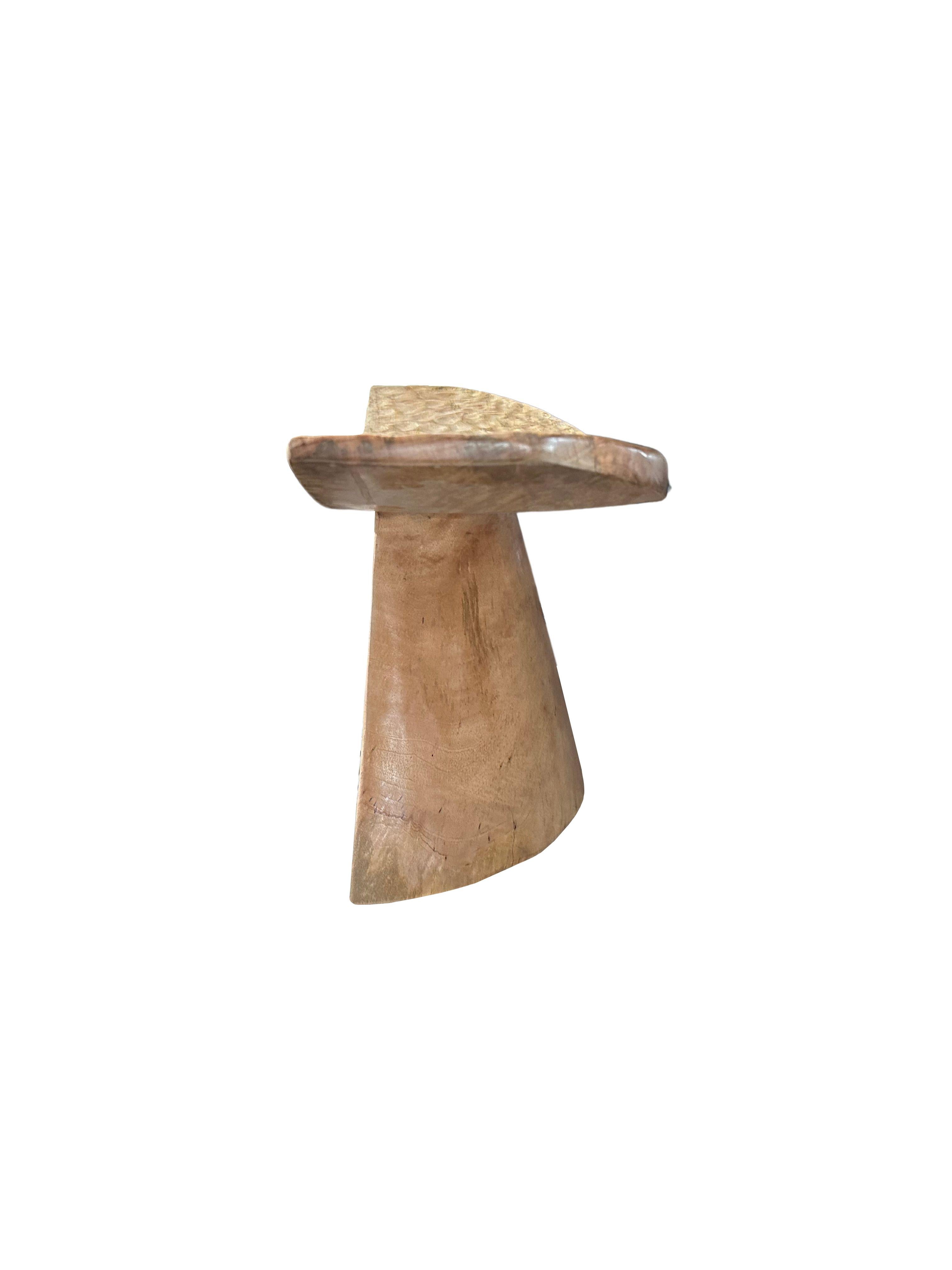 Organic Modern Sculptural Stool with Curved Seat & Hand Hewn Detailing, Natural Finish For Sale