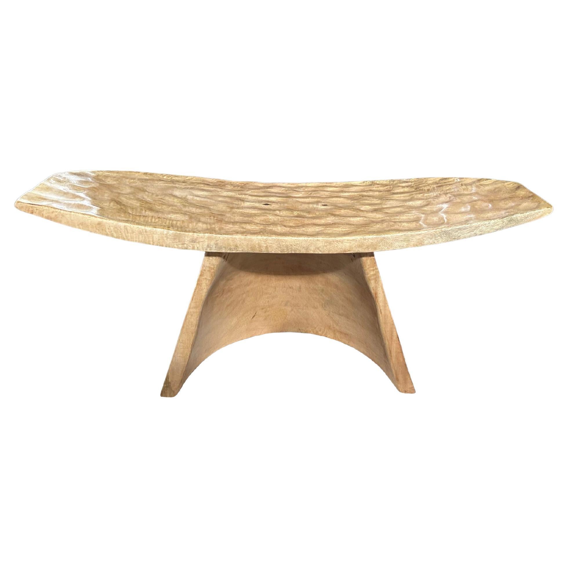 Sculptural Stool with Curved Seat & Hand Hewn Detailing, Natural Finish