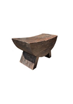 Sculptural Stool with Curved Seat Suar Wood, Modern Organic
