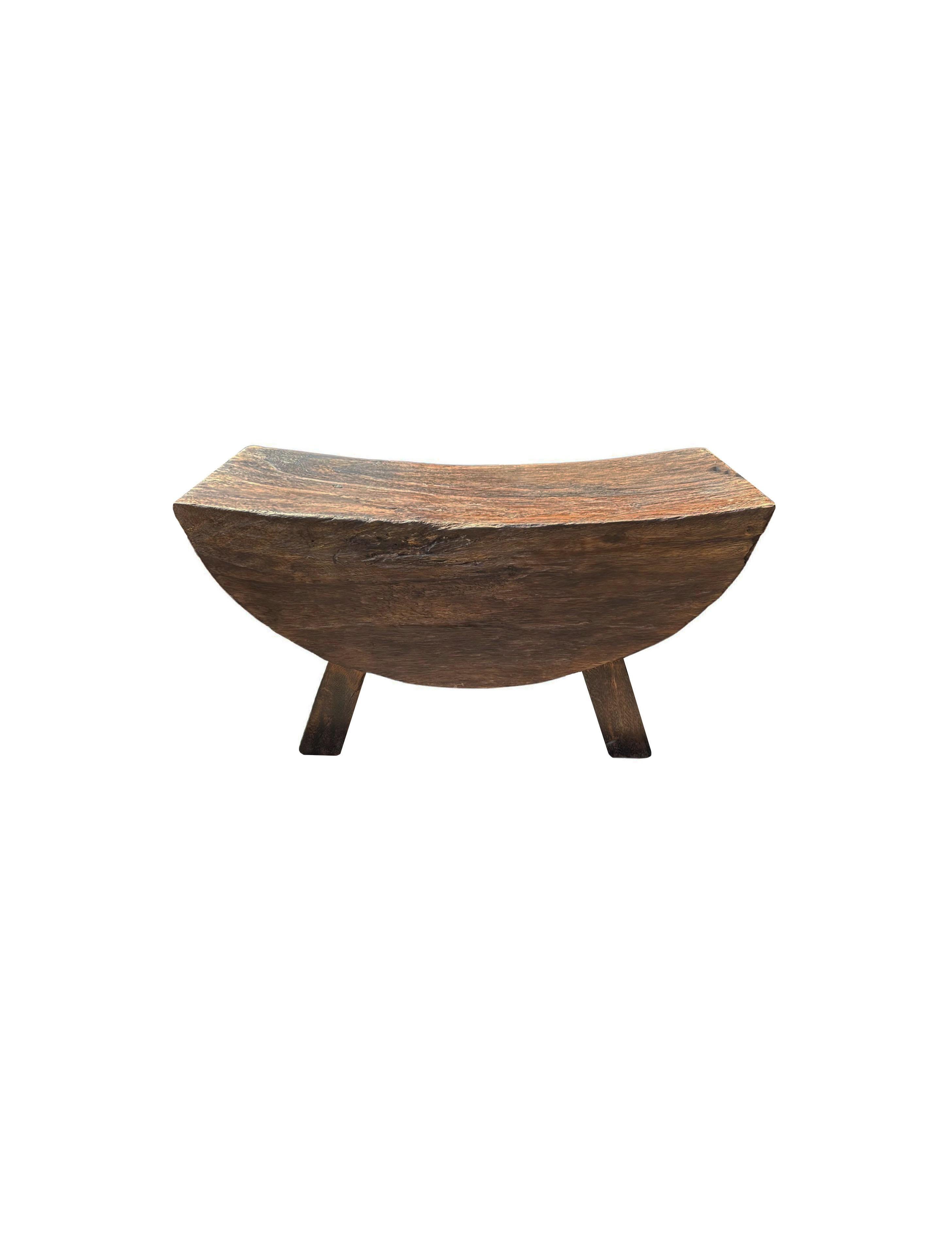 Organic Modern Sculptural Stool with Curved Seat Suar Wood  For Sale