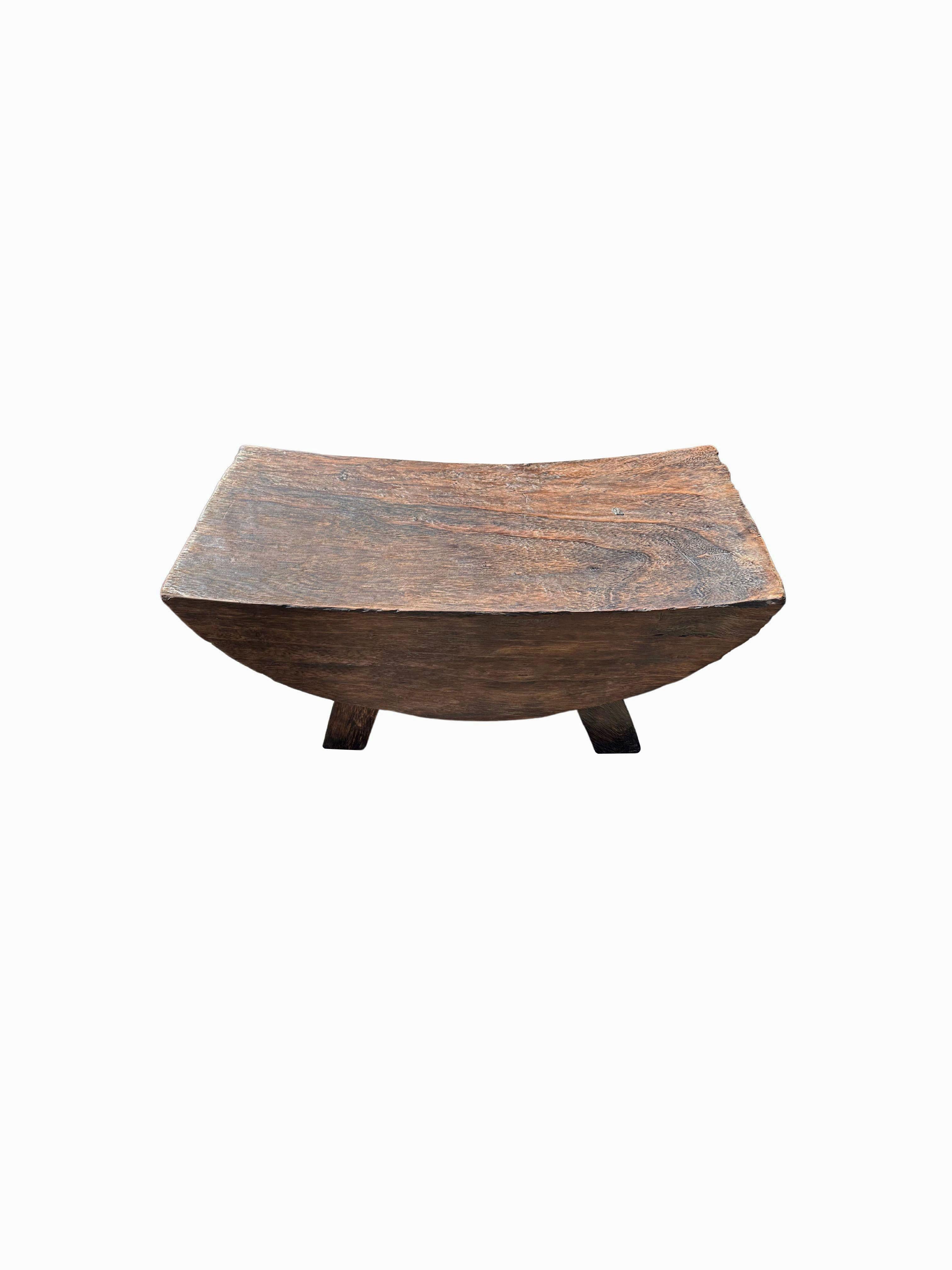 Hand-Crafted Sculptural Stool with Curved Seat Suar Wood  For Sale