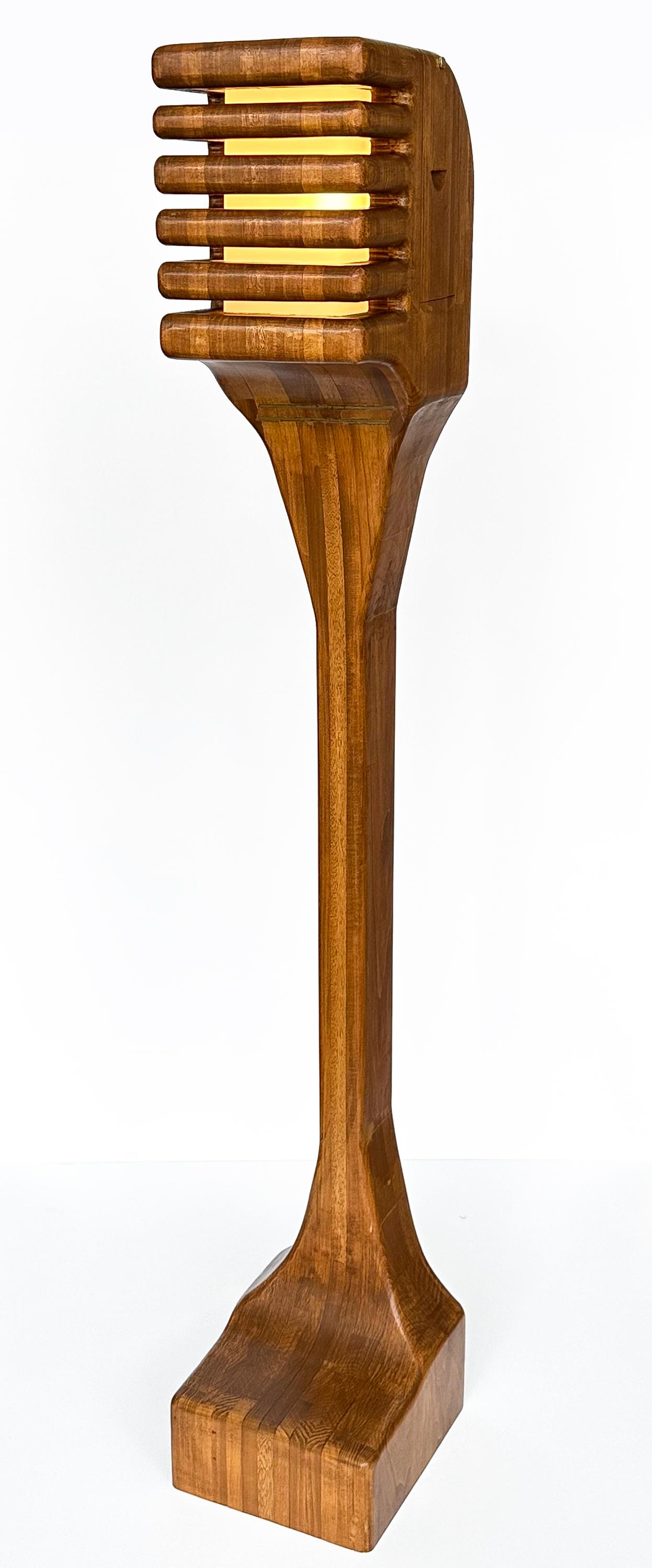 Mid-Century Modern Sculptural Studio Craft Carved Wood Floor Lamp For Sale