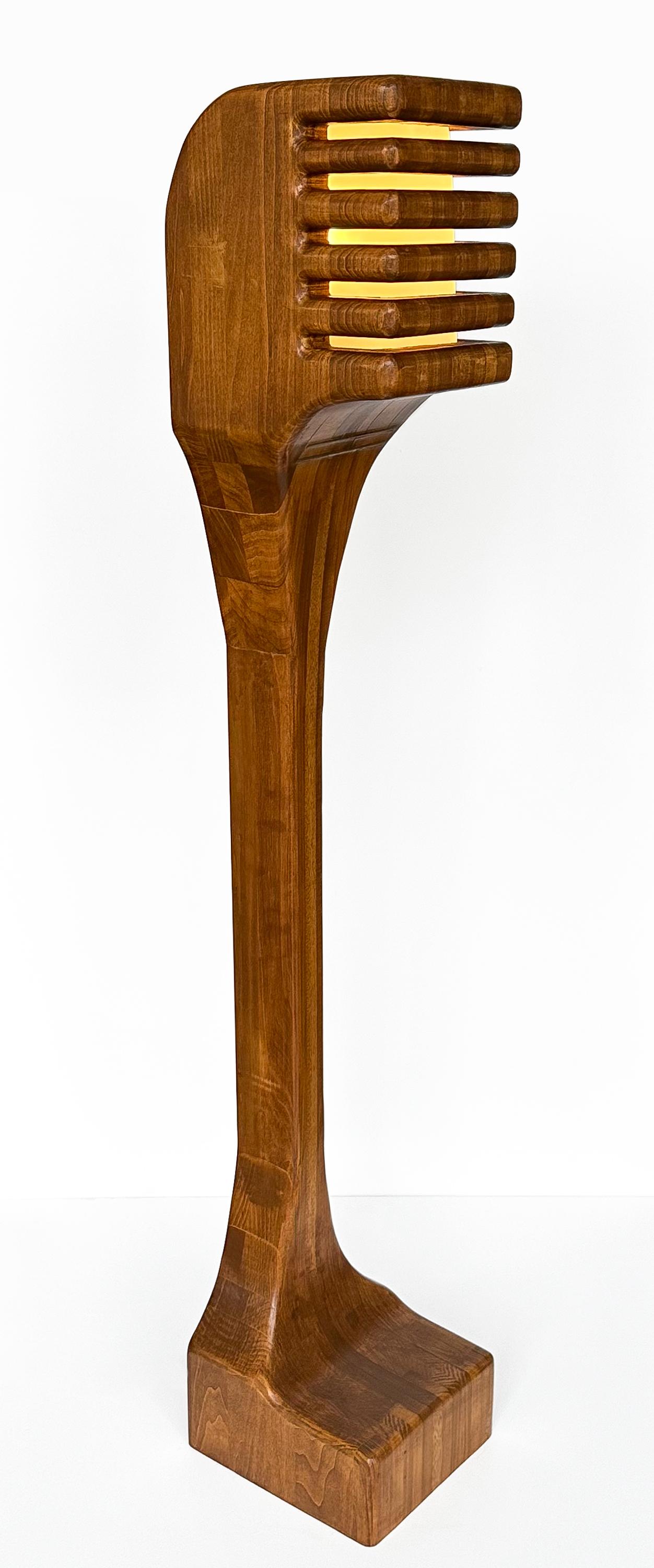 Late 20th Century Sculptural Studio Craft Carved Wood Floor Lamp For Sale