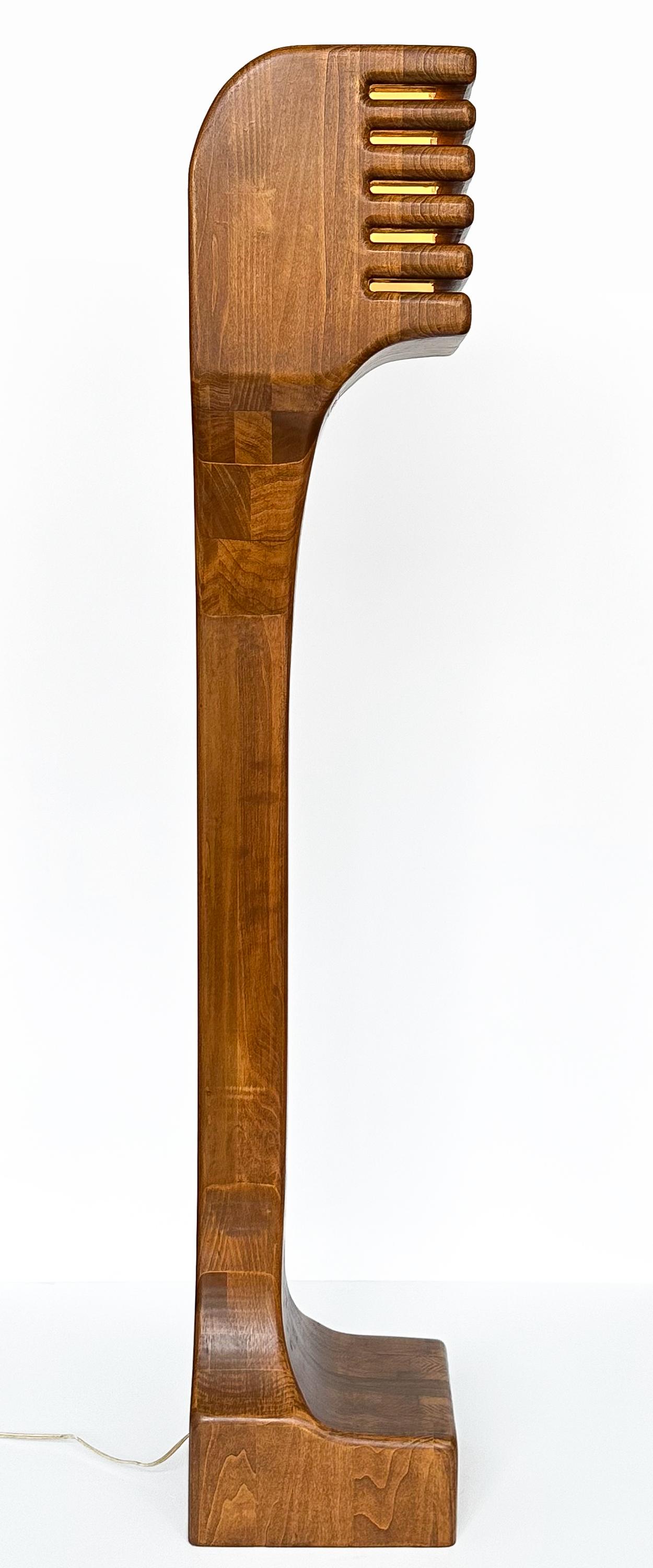 Sculptural Studio Craft Carved Wood Floor Lamp For Sale 1