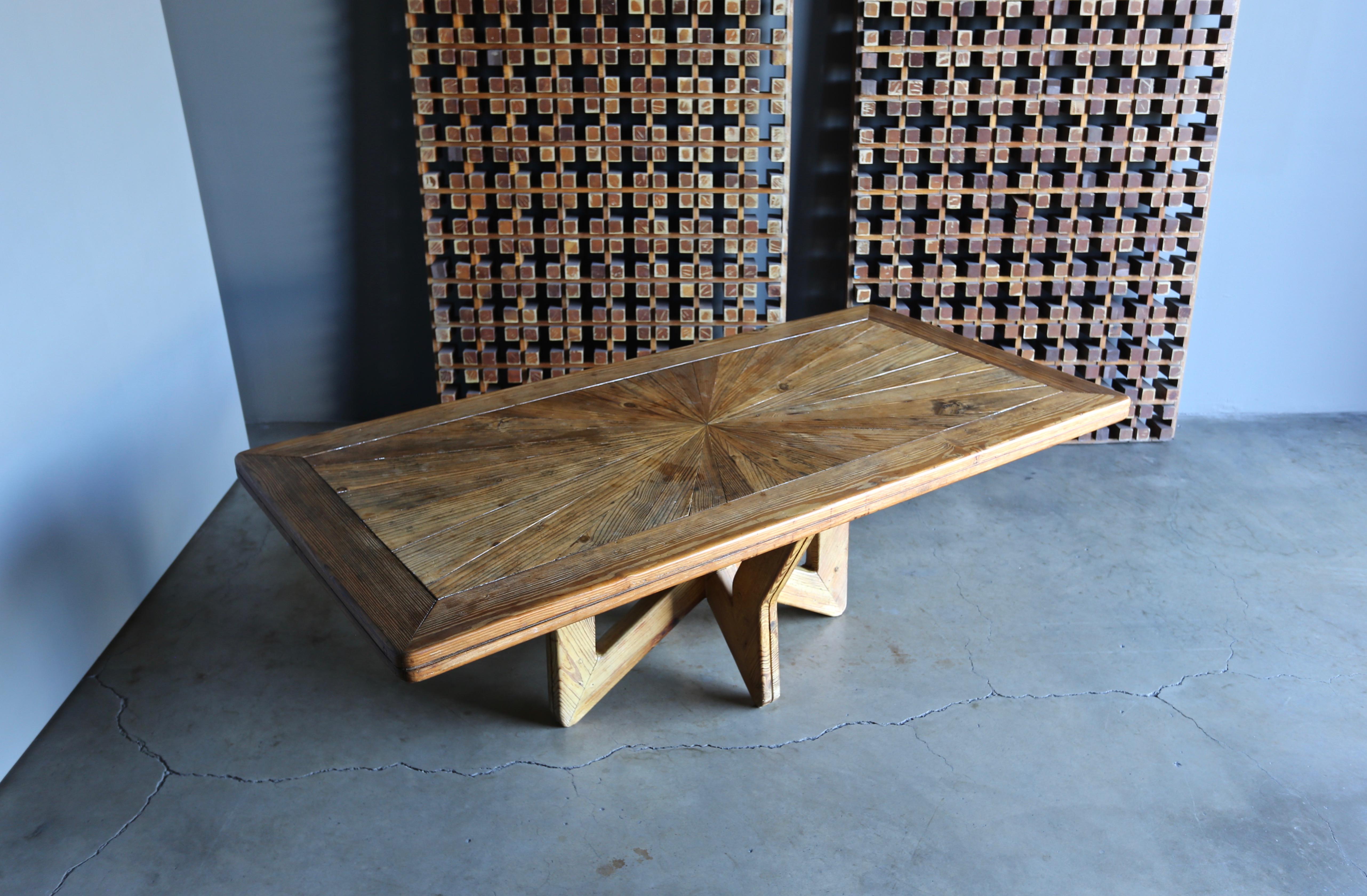 Sculptural Studio crafted pine dining table, Dominican Republic circa 1950. Signed 