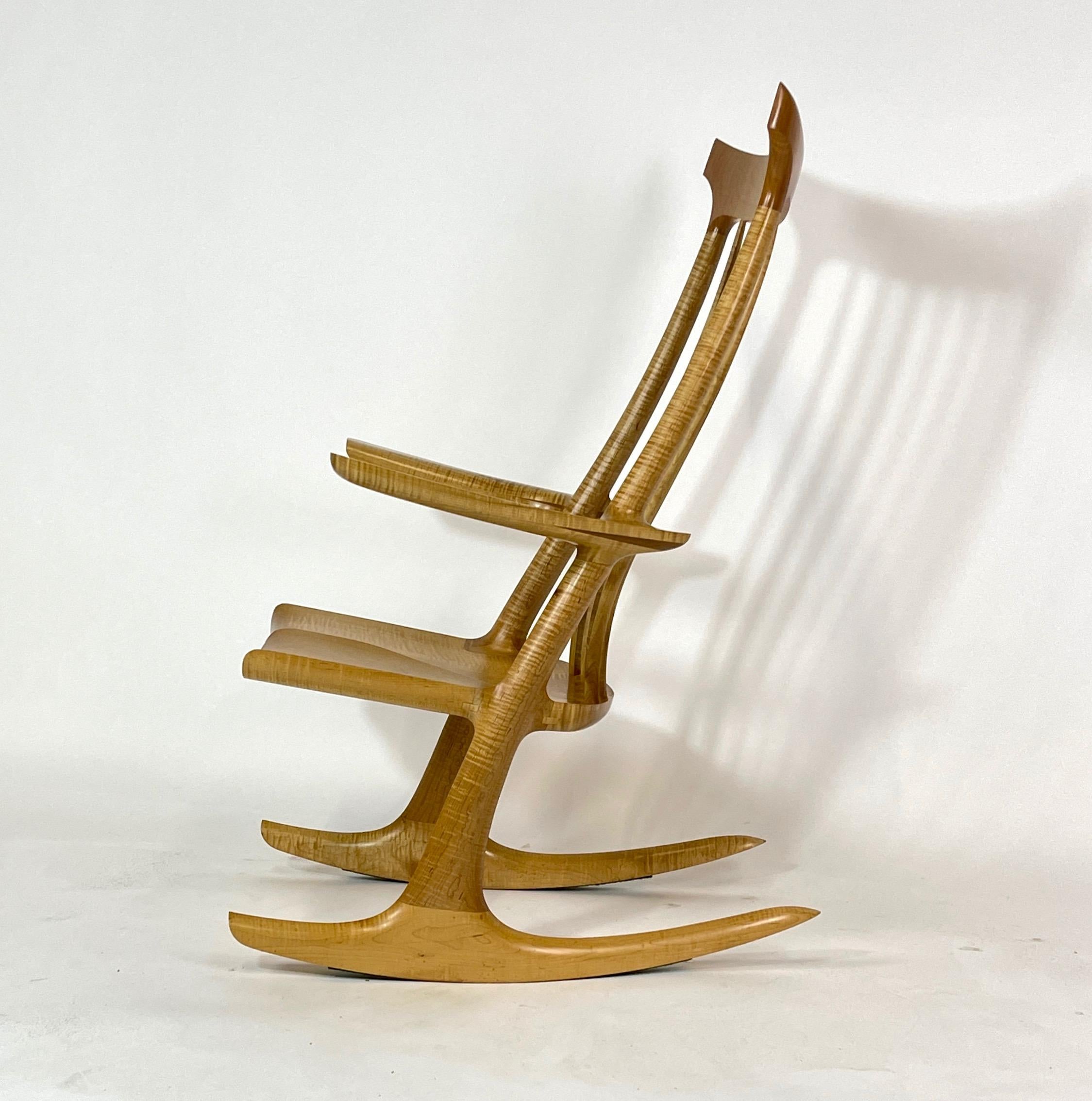 Sculptural Studio Handcrafted Rocker Rocking Chair in Curly Maple 8