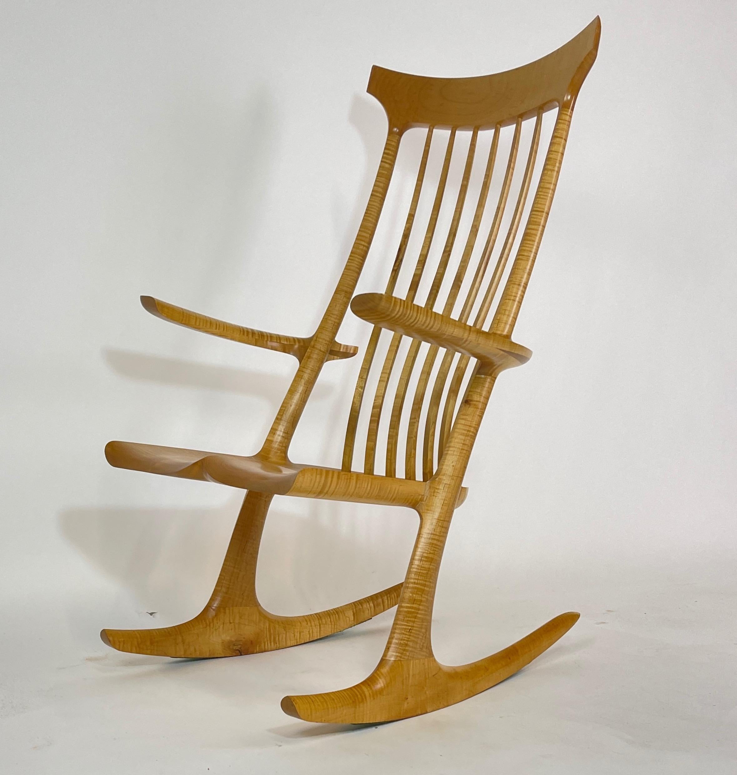 Sculptural Studio Handcrafted Rocker Rocking Chair in Curly Maple 9