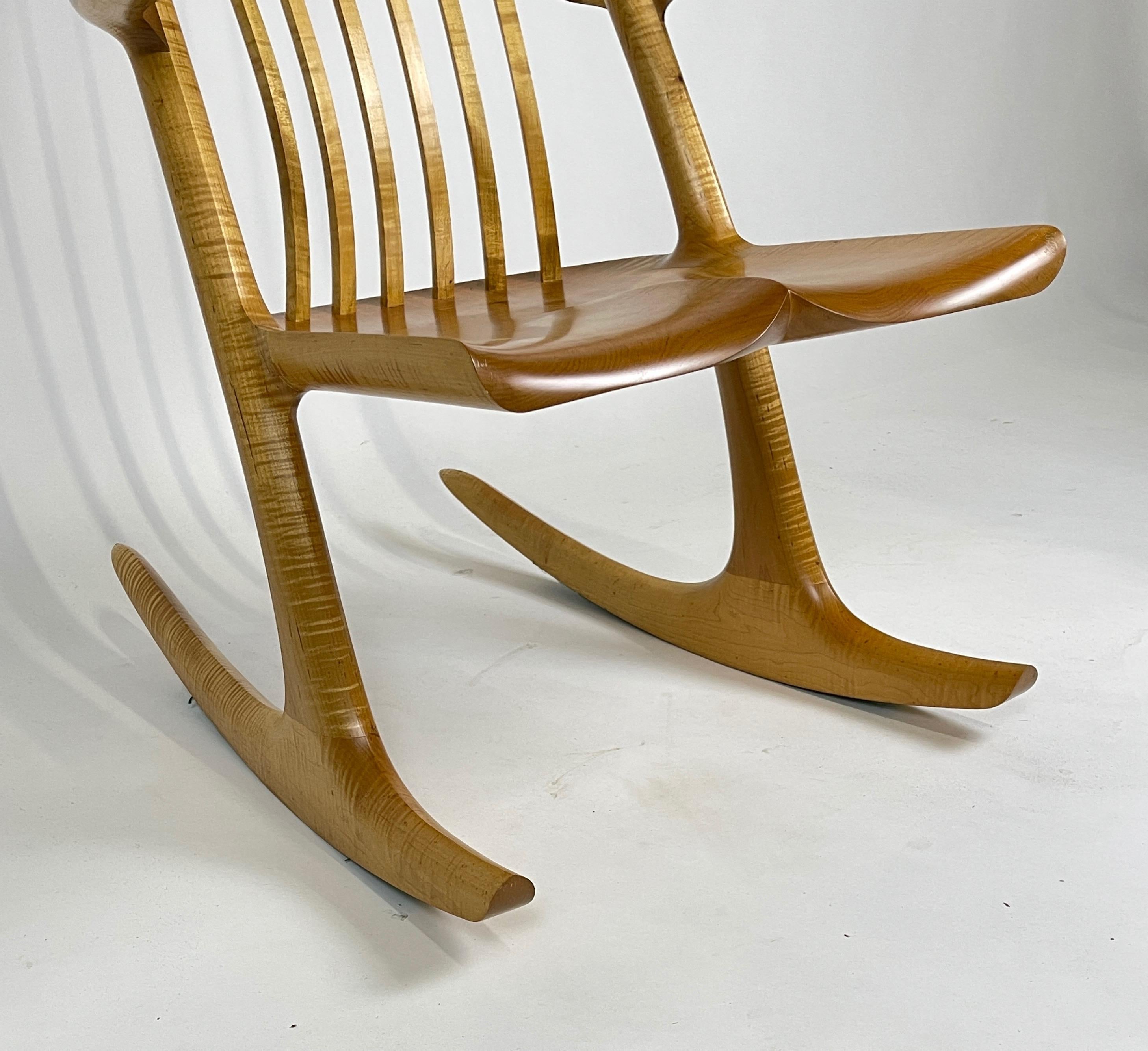 Sculptural Studio Handcrafted Rocker Rocking Chair in Curly Maple In Excellent Condition In Hudson, NY