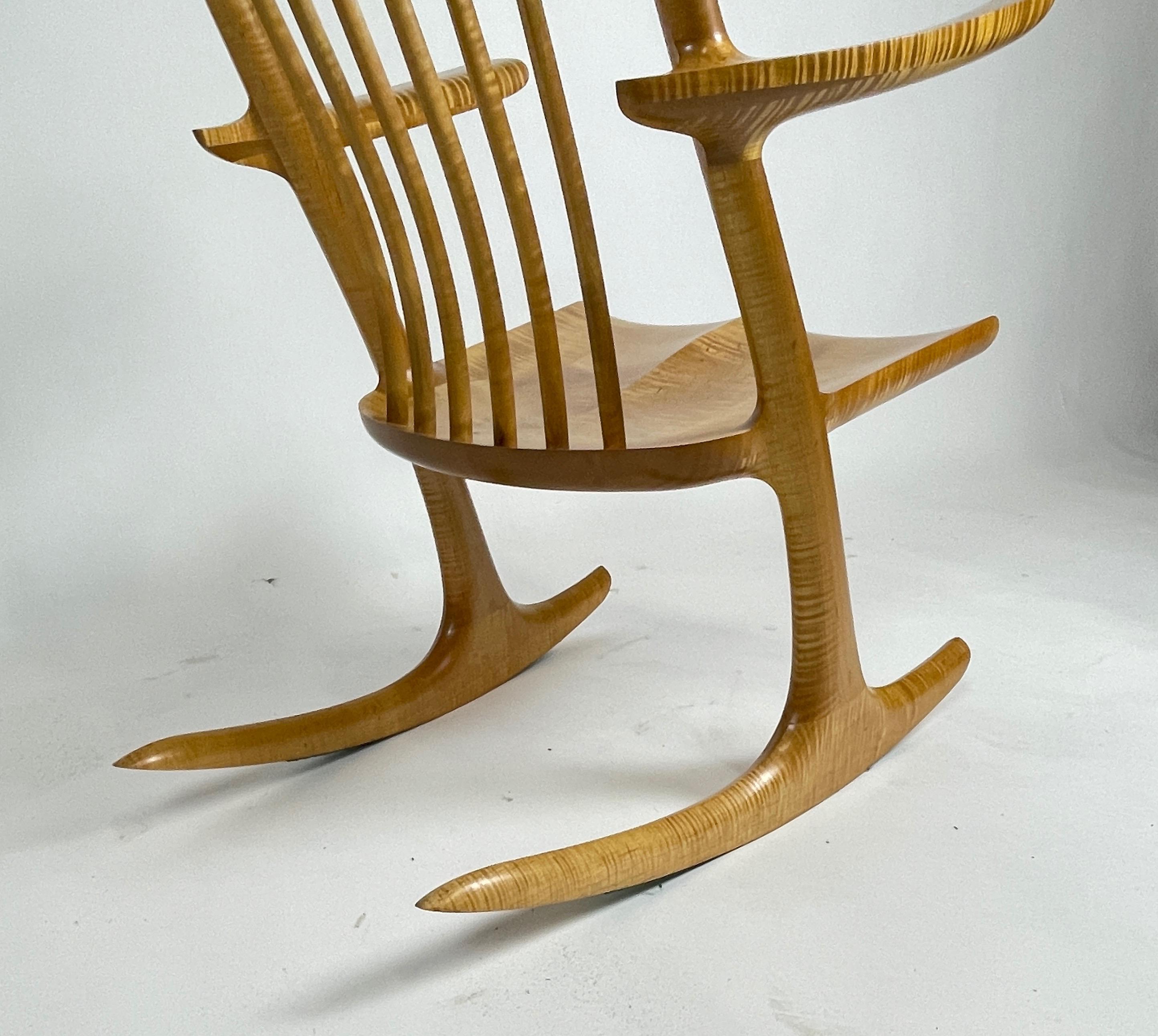 Contemporary Sculptural Studio Handcrafted Rocker Rocking Chair in Curly Maple