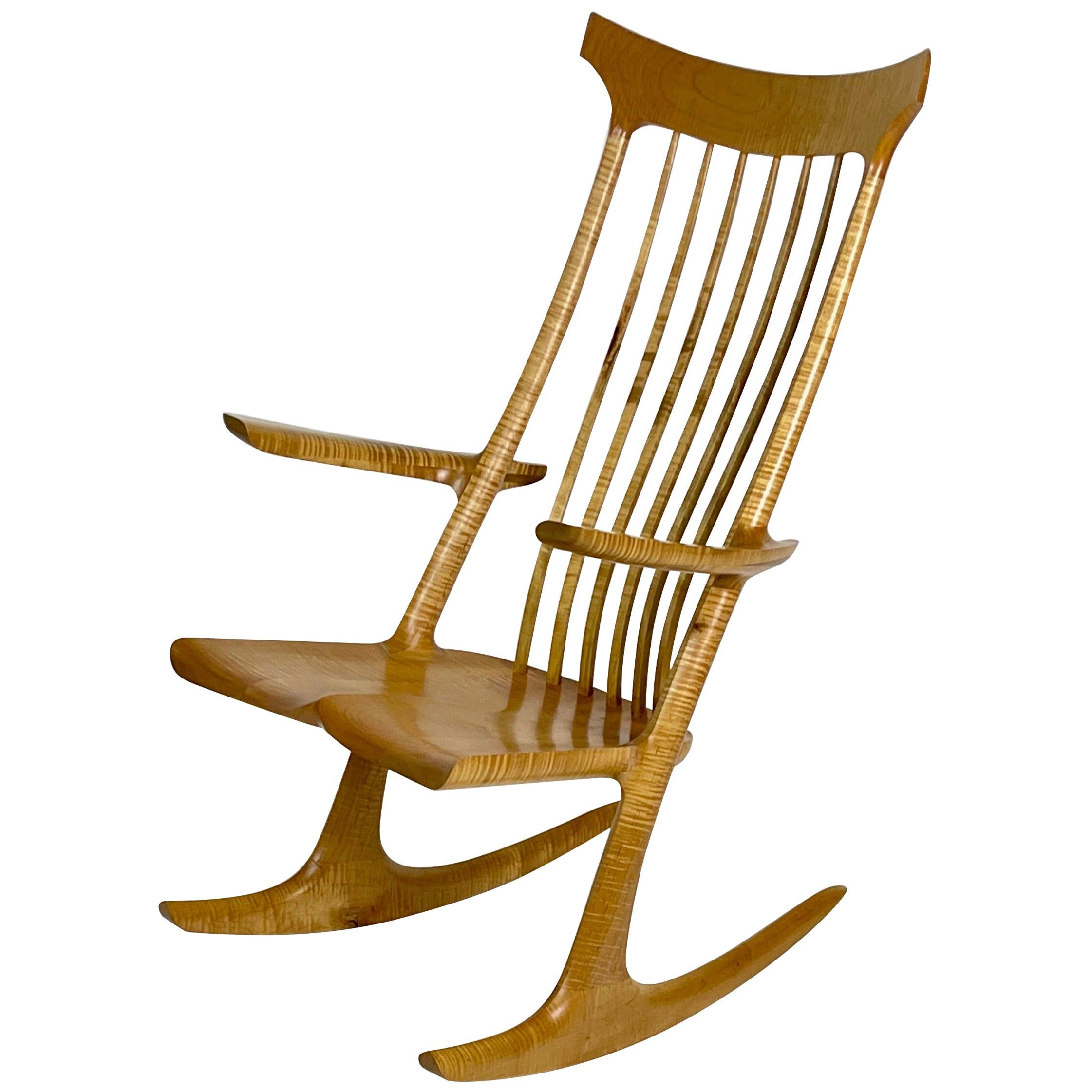 Sculptural Studio Handcrafted Rocker Rocking Chair in Curly Maple