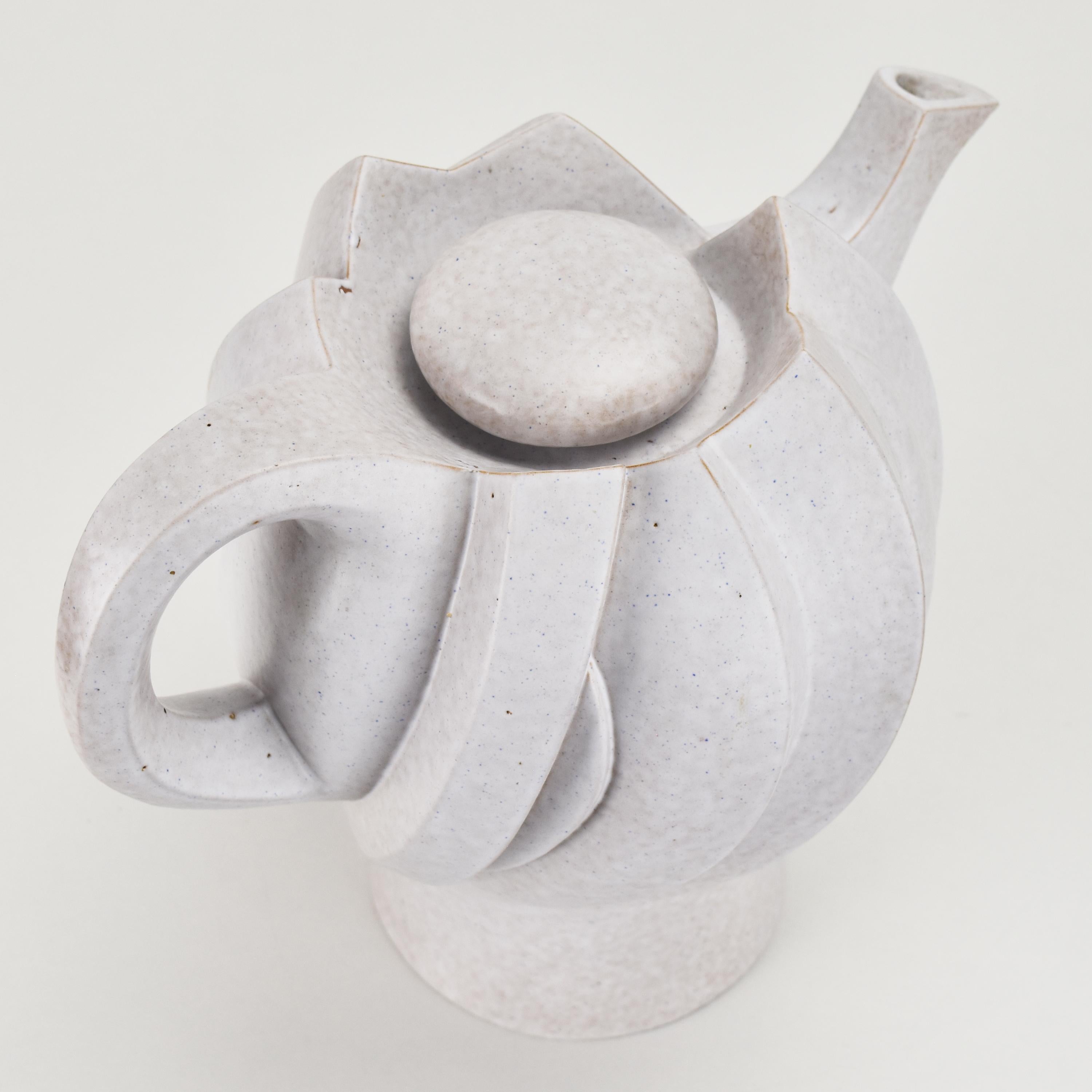 Late 20th Century Sculptural Studio Pottery Ceramic Tea Coffee Pot Signed Memphis Mid Century For Sale