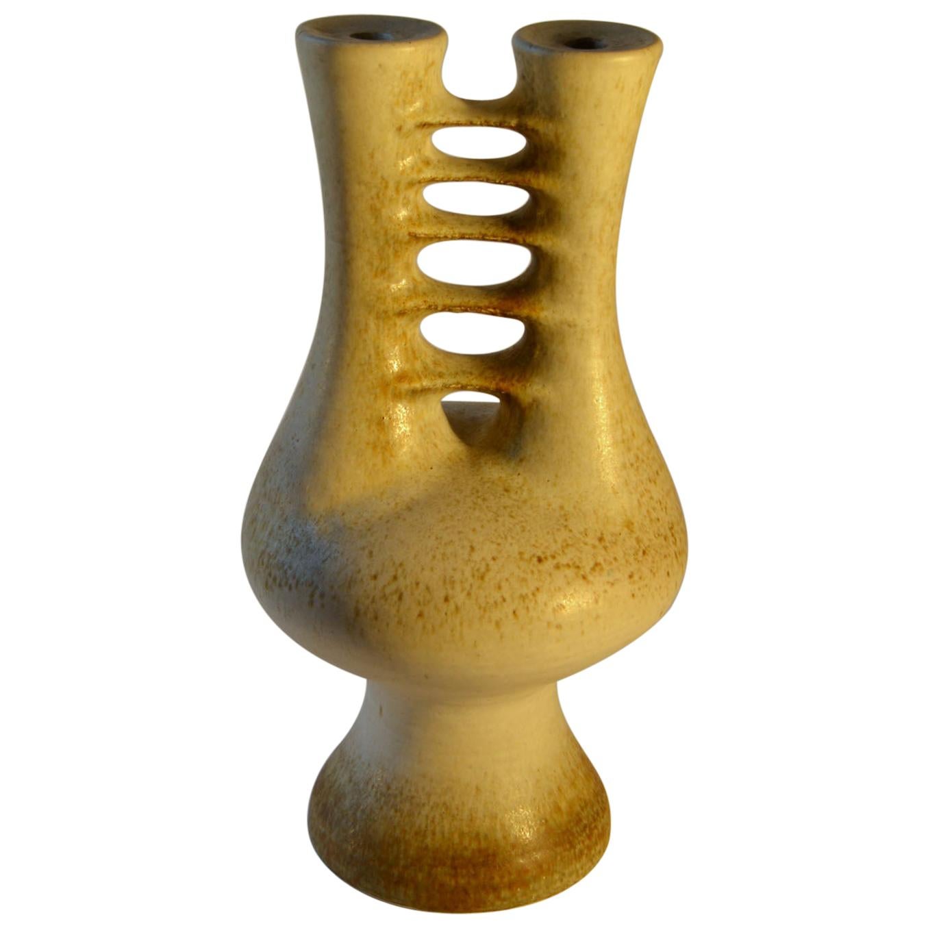 Sculptural Studio Pottery Vase with Double Neck