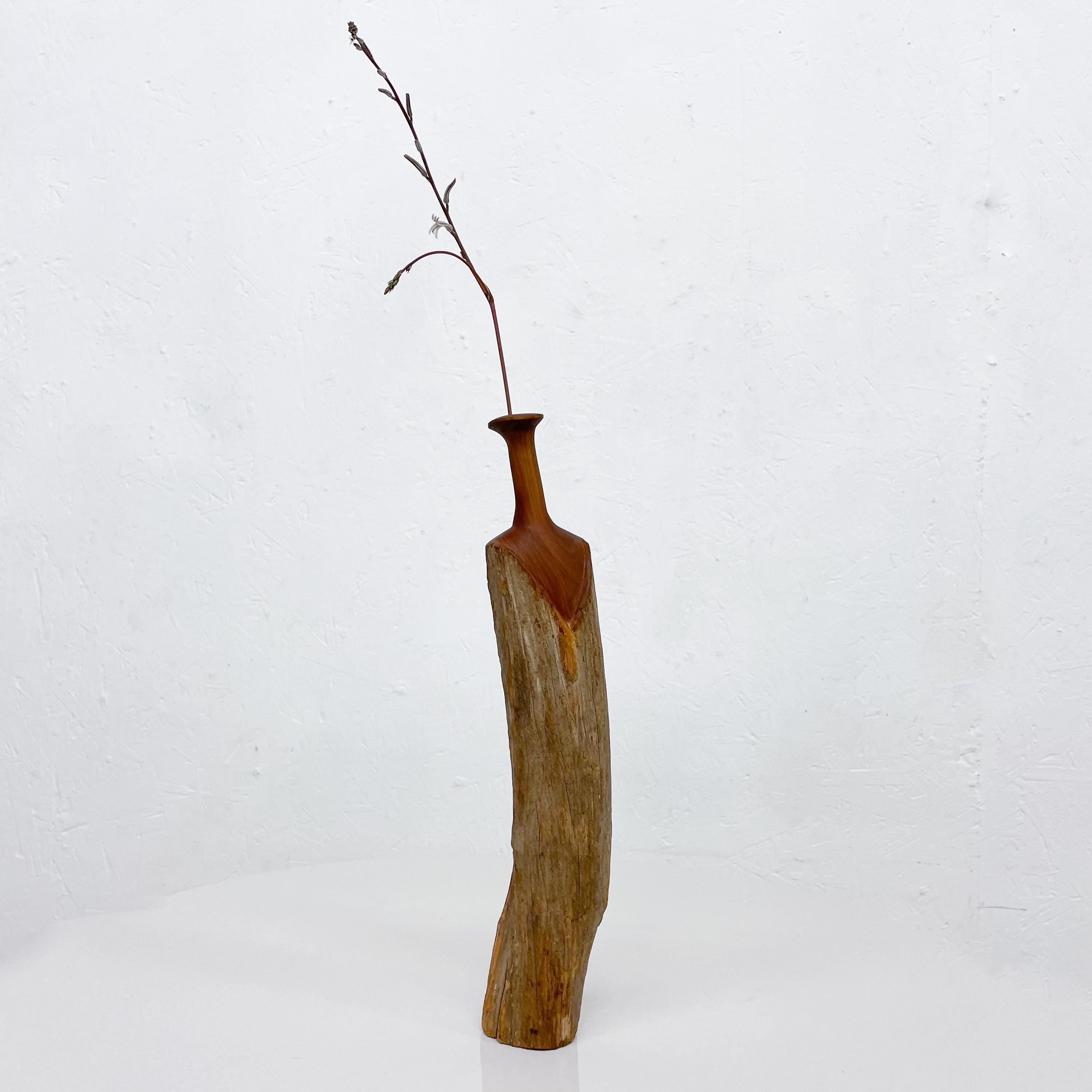 1970s Sculptural Studio Bud Vase Rustic Wood Weed Pot For Sale 4