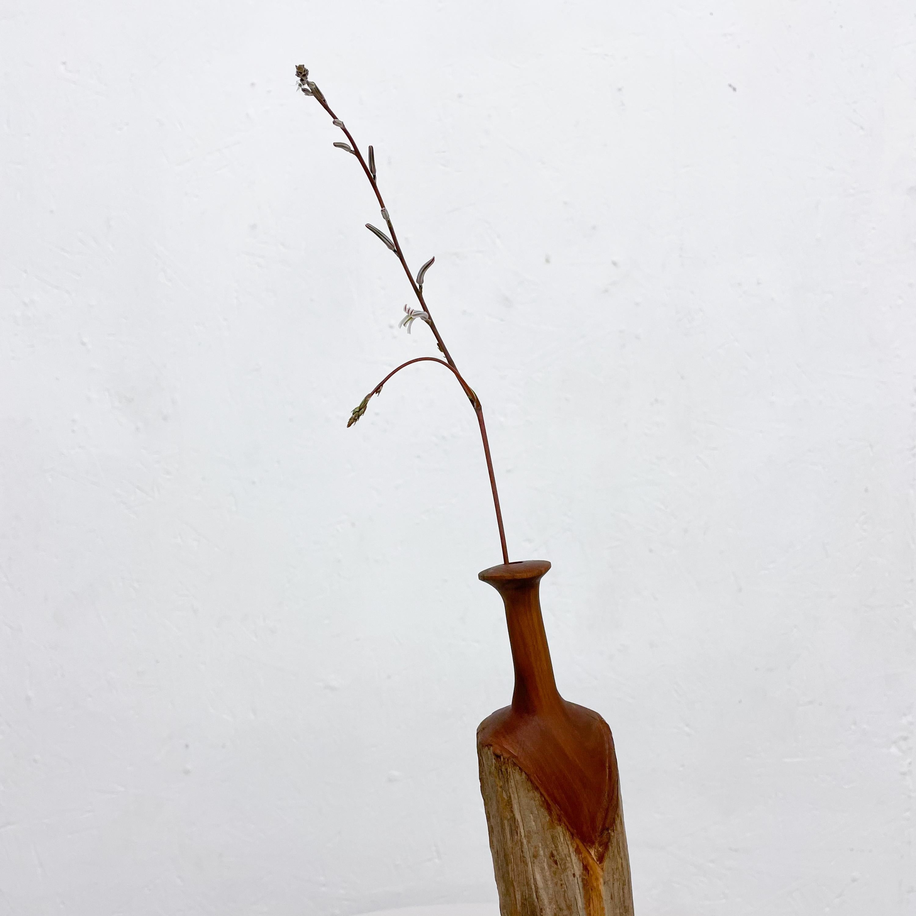 1970s Sculptural Studio Bud Vase Rustic Wood Weed Pot For Sale 5