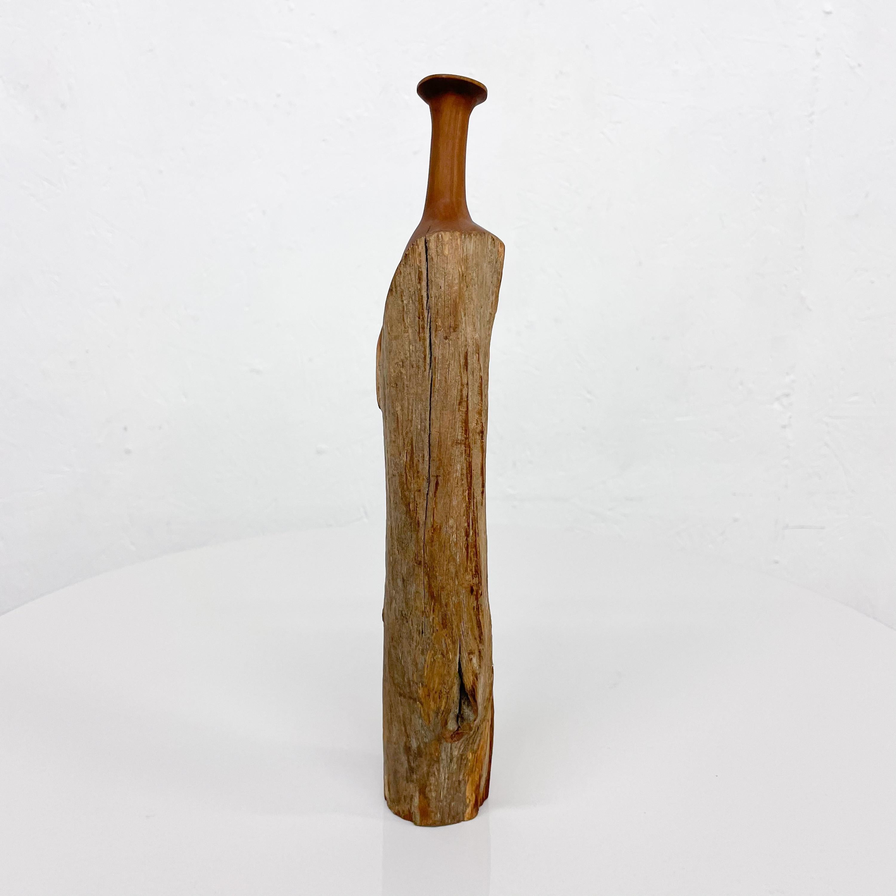 Mid-Century Modern 1970s Sculptural Studio Bud Vase Rustic Wood Weed Pot For Sale