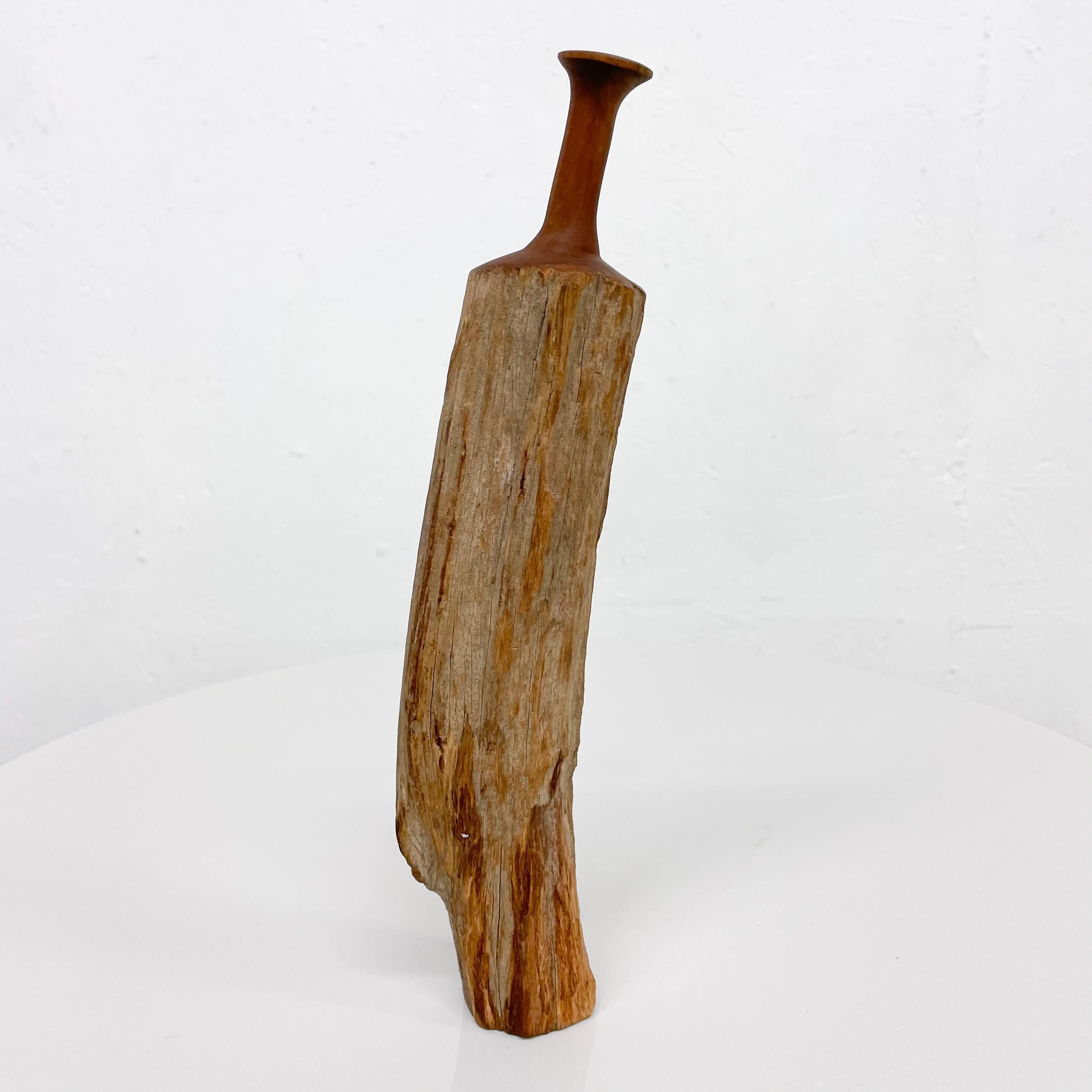 American 1970s Sculptural Studio Bud Vase Rustic Wood Weed Pot For Sale