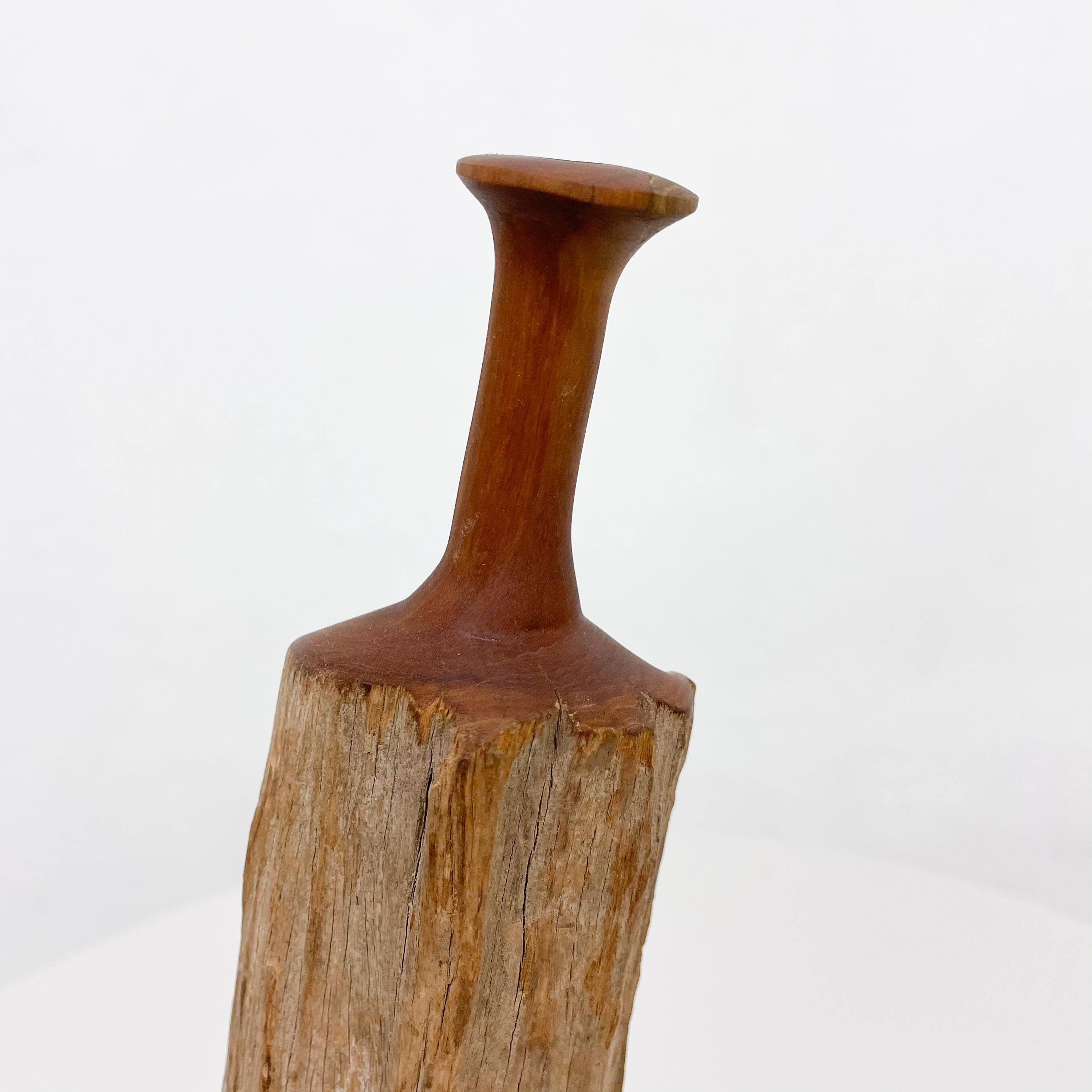 1970s Sculptural Studio Bud Vase Rustic Wood Weed Pot In Good Condition For Sale In Chula Vista, CA