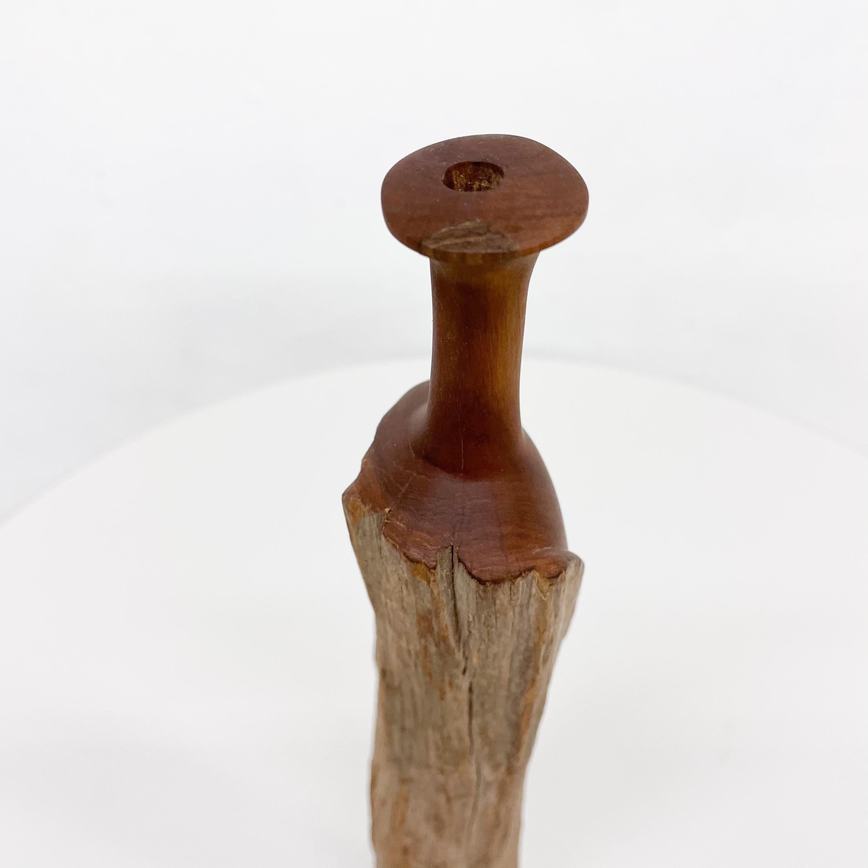 1970s Sculptural Studio Bud Vase Rustic Wood Weed Pot For Sale 1