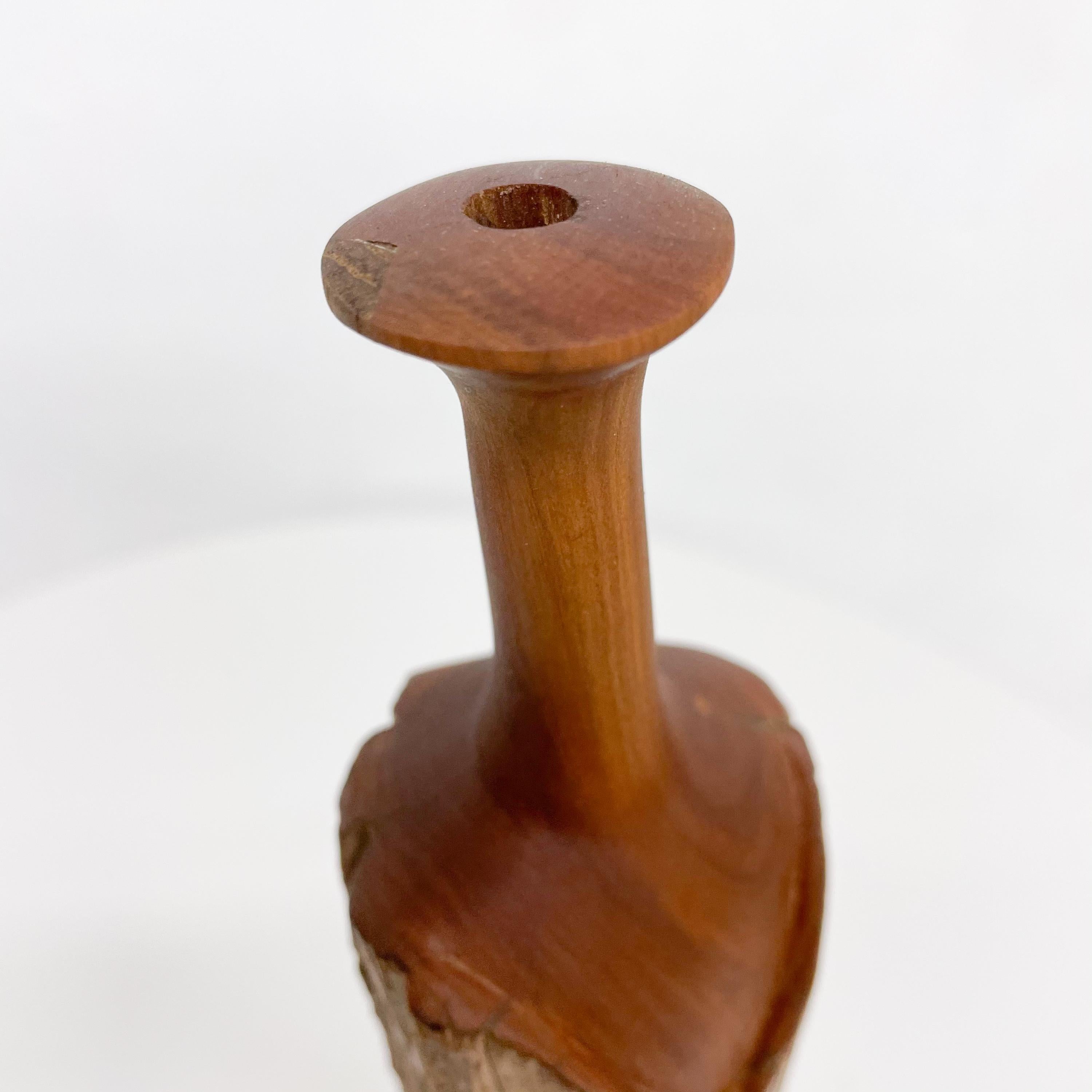 1970s Sculptural Studio Bud Vase Rustic Wood Weed Pot For Sale 2