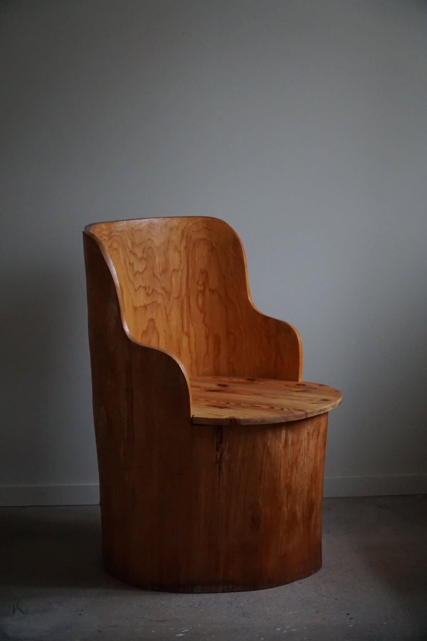 Sculptural Stump Chair in Solid Pine, Wabi Sabi, Swedish Mid Century, 1960s 6