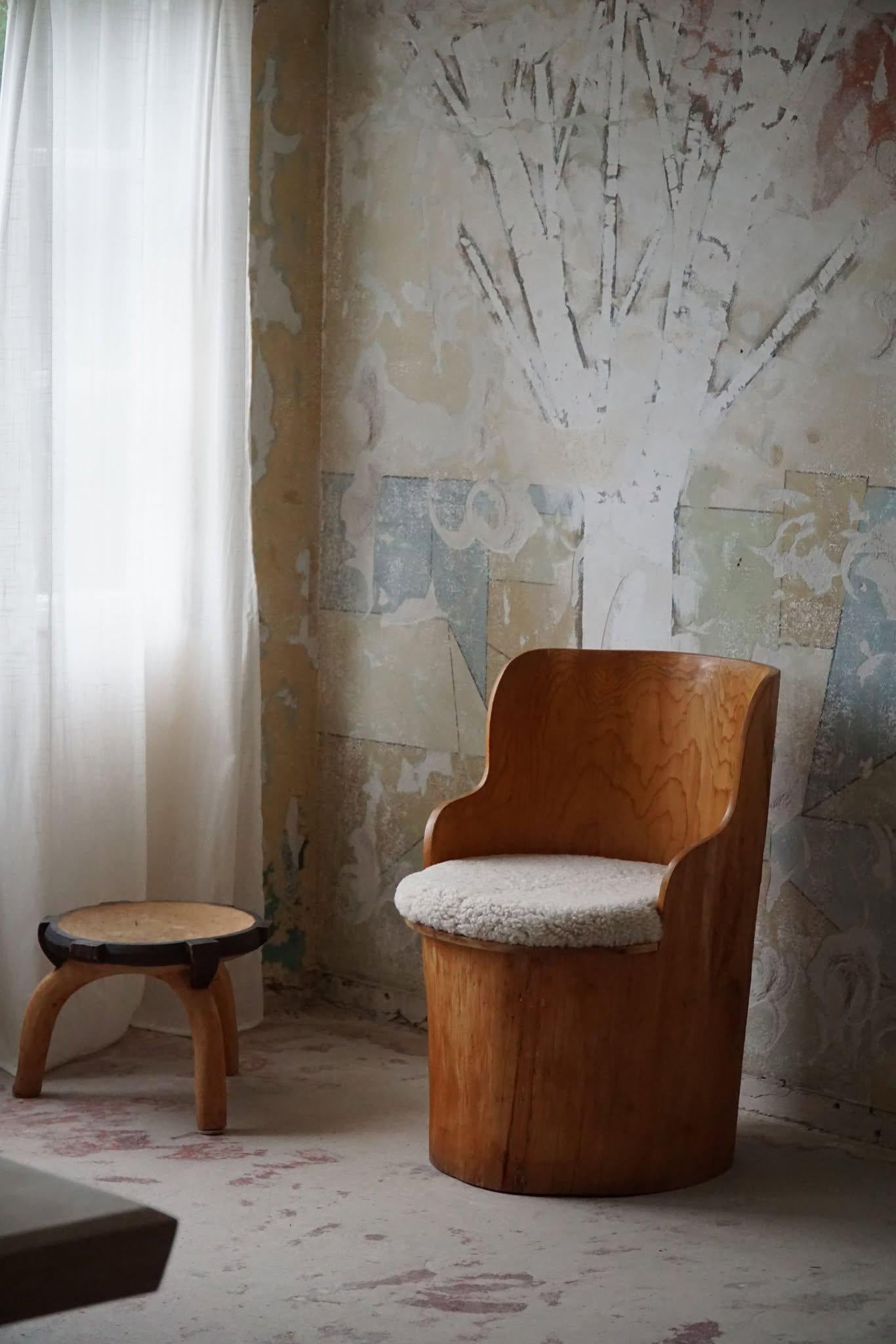 Sculptural Stump Chair in Solid Pine, Wabi Sabi, Swedish Mid Century, 1960s 9