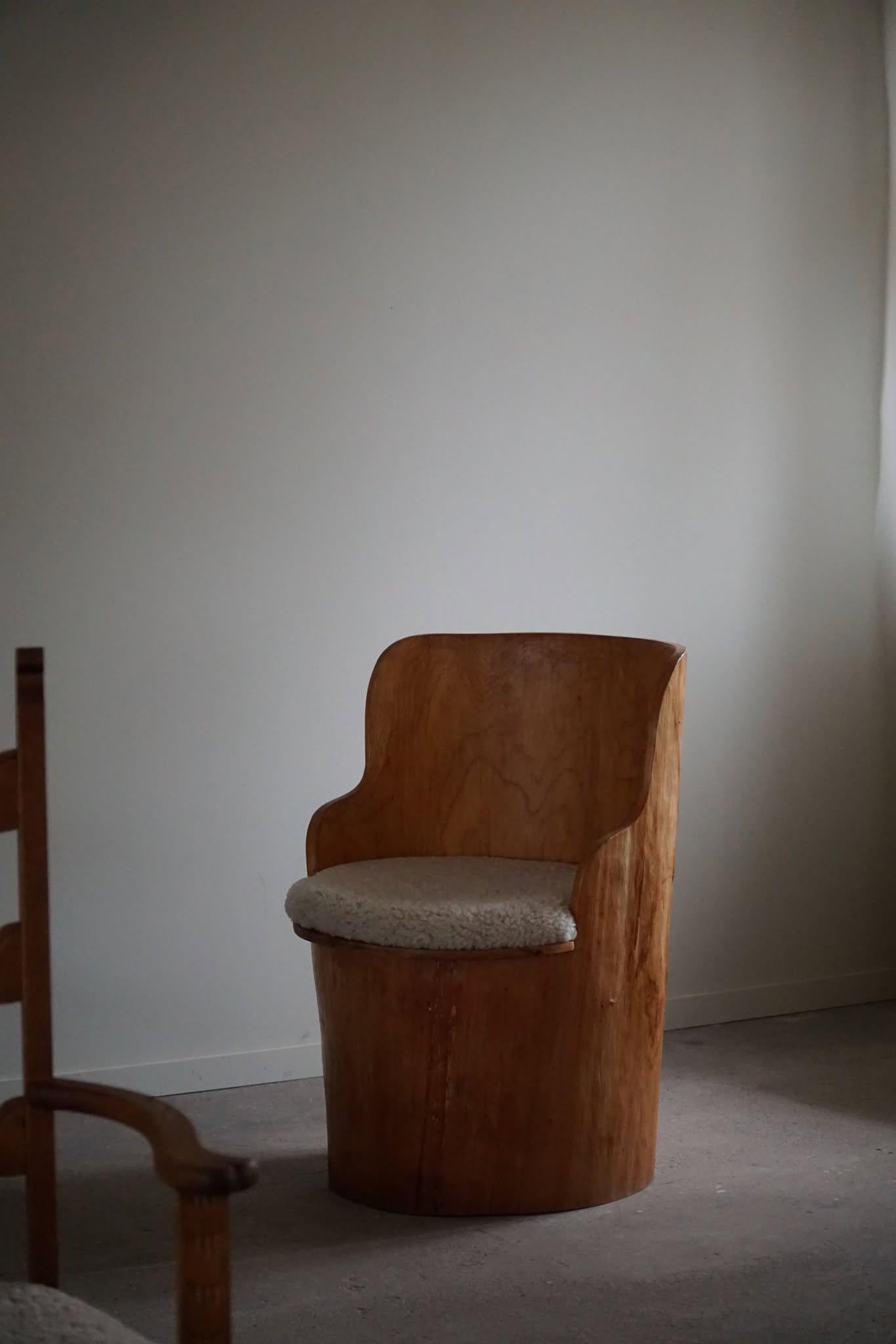 20th Century Sculptural Stump Chair in Solid Pine, Wabi Sabi, Swedish Mid Century, 1960s