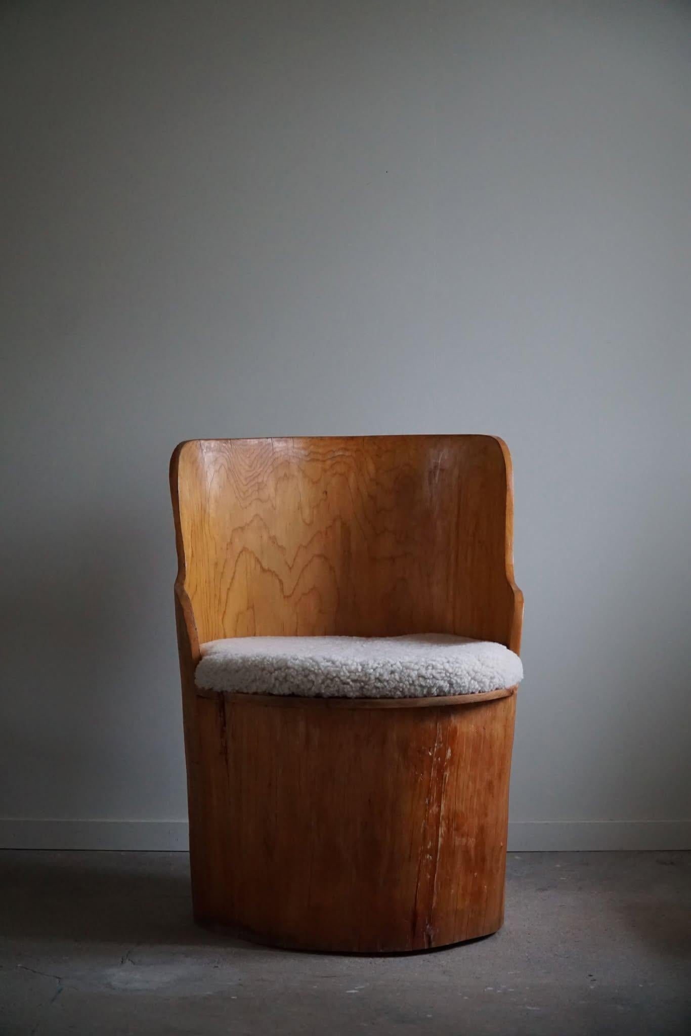 Sculptural Stump Chair in Solid Pine, Wabi Sabi, Swedish Mid Century, 1960s 3